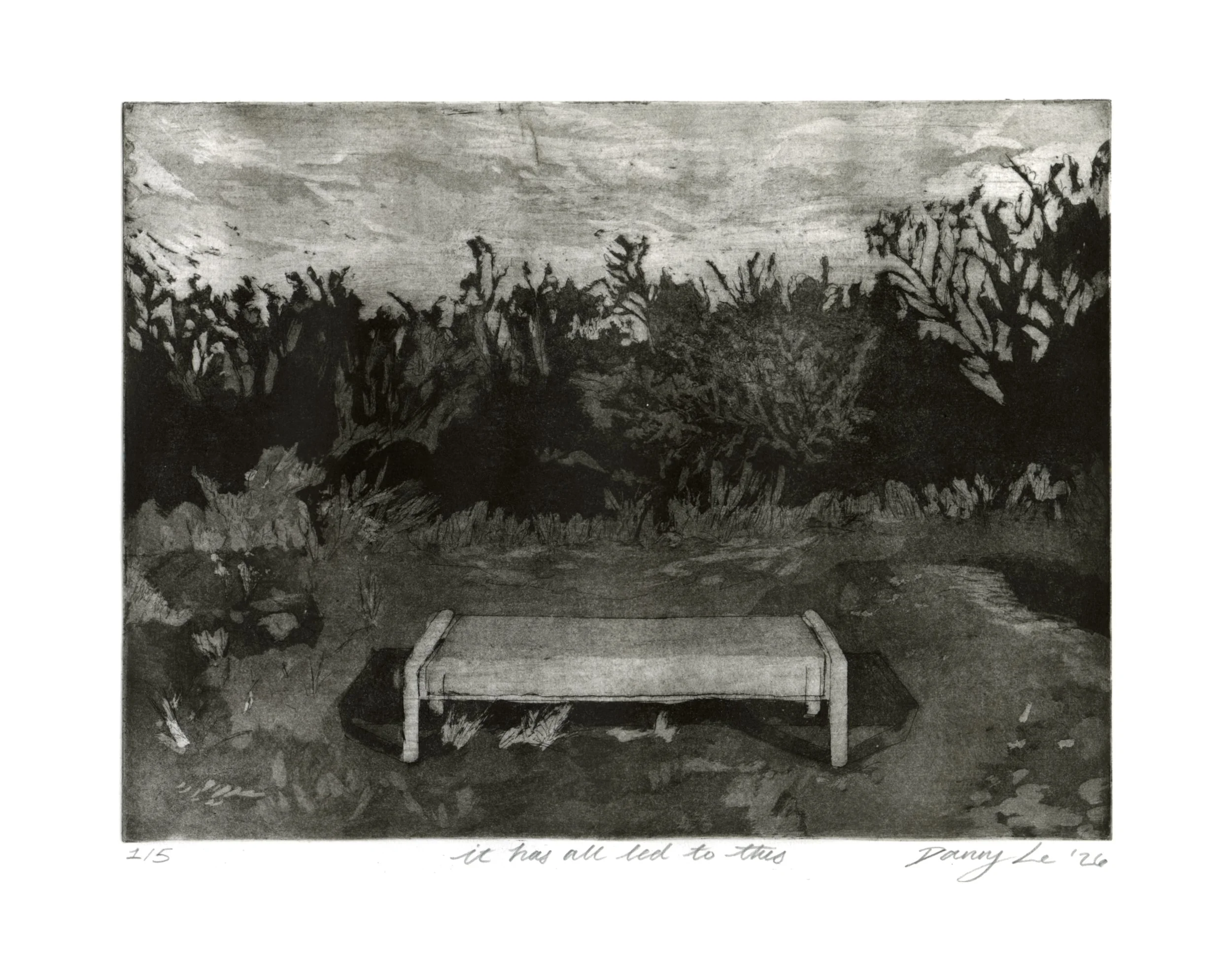 It Has All Led to This, Line etch and Aquatint on Paper, 15 by 17 inches. 