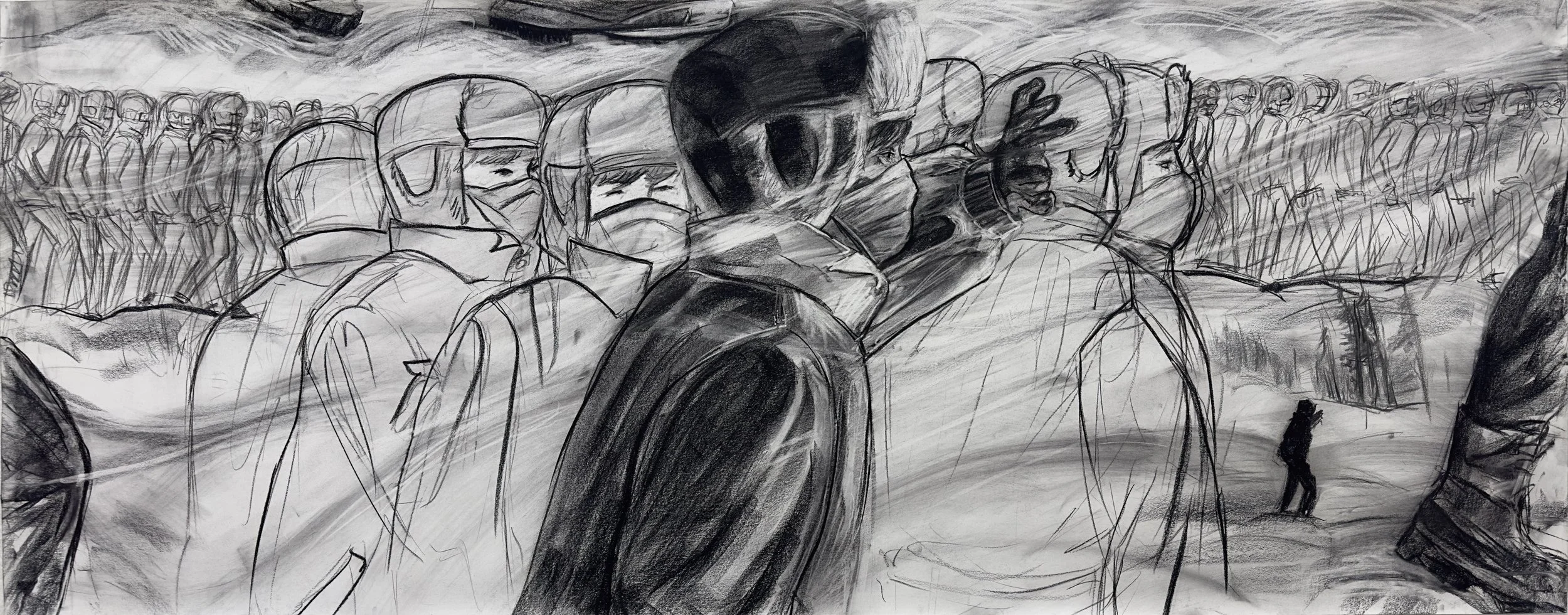 Untitled, Charcoal on Paper, 24 by 60 inches.
