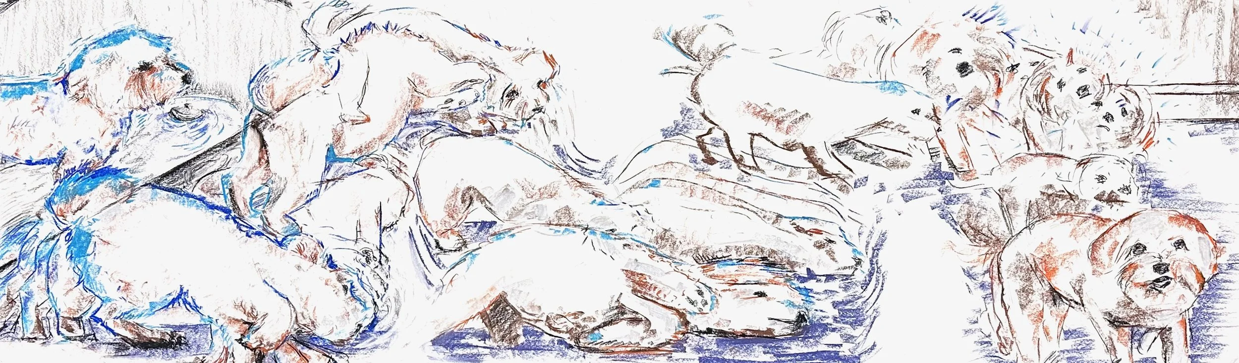 After the Bath, 2023, Chalk Pastel on Paper, 18 by 60 inches.
