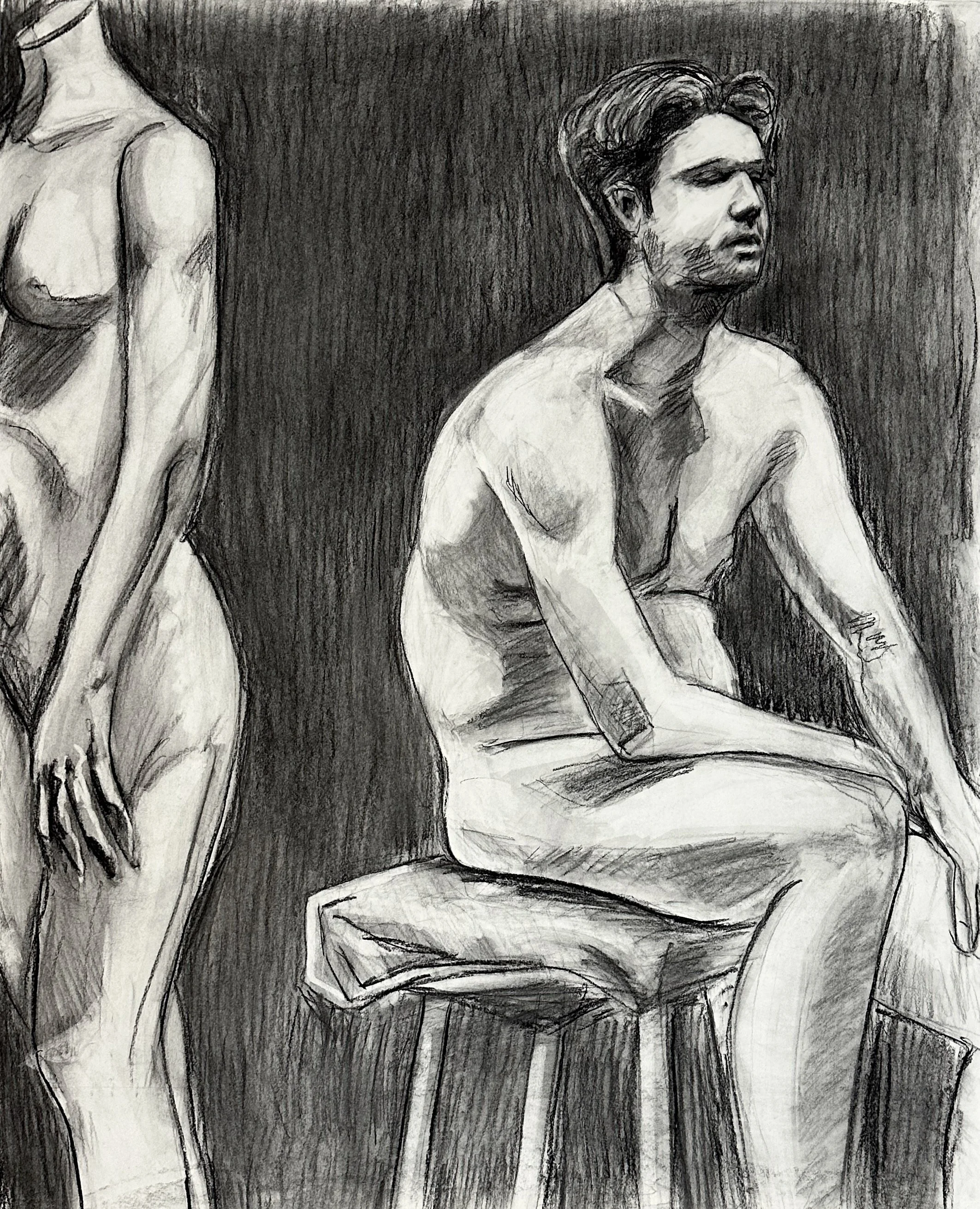 Study Seated, Charcoal on Paper, 22 by 30 inches.