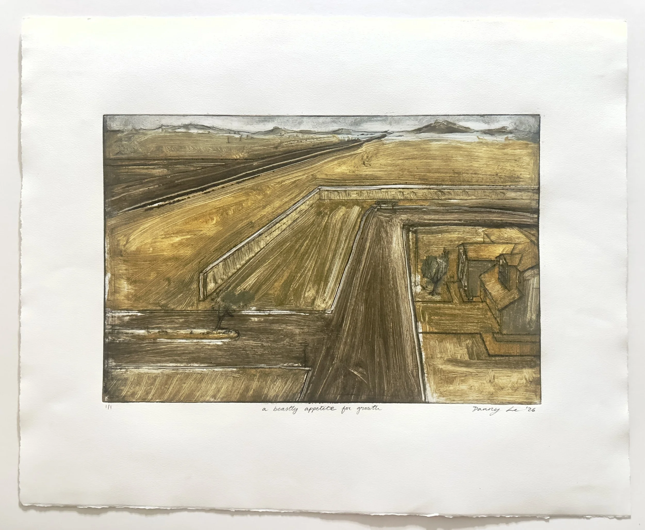 A Beastly Appetite for Growth, Monoprint, Line Etch on Paper, 20 by 25 inches.