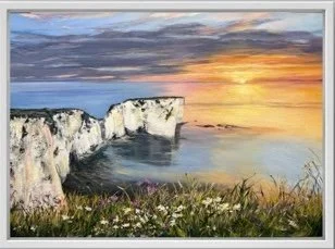 Studland Dorset Old Harry Rocks 365 x 48cm Oil Framed £800
