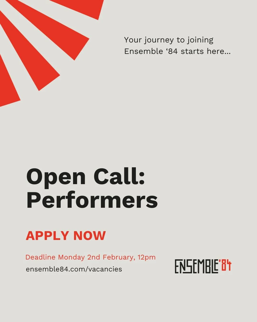 Open Call 📣 We are seeking up to 5 individuals to join our company as performers!

Are you interested in theatre? Based in County Durham? Looking to develop your skills and become a professional performer? We would love you to apply.

This is a paid