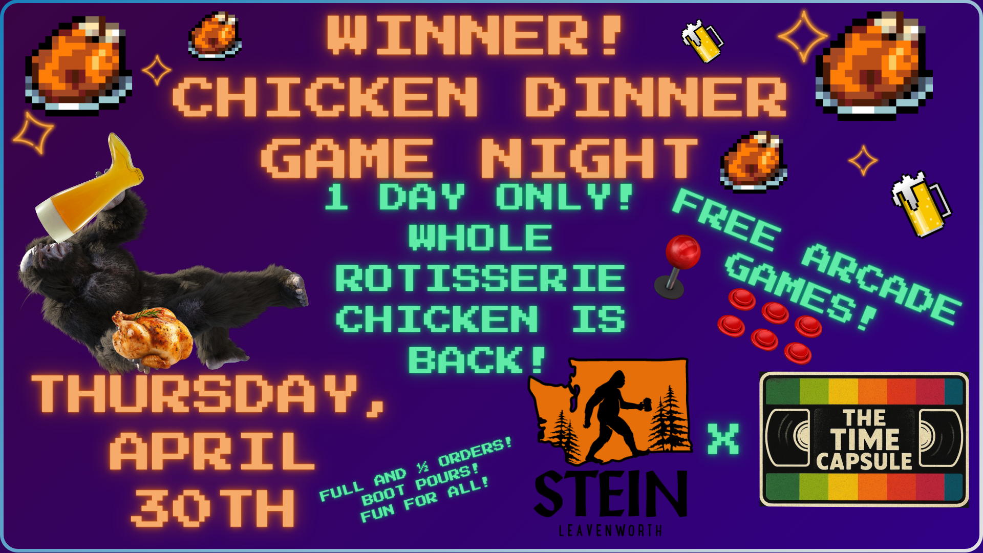Winner Chicken Dinner & Arcade Games Night 