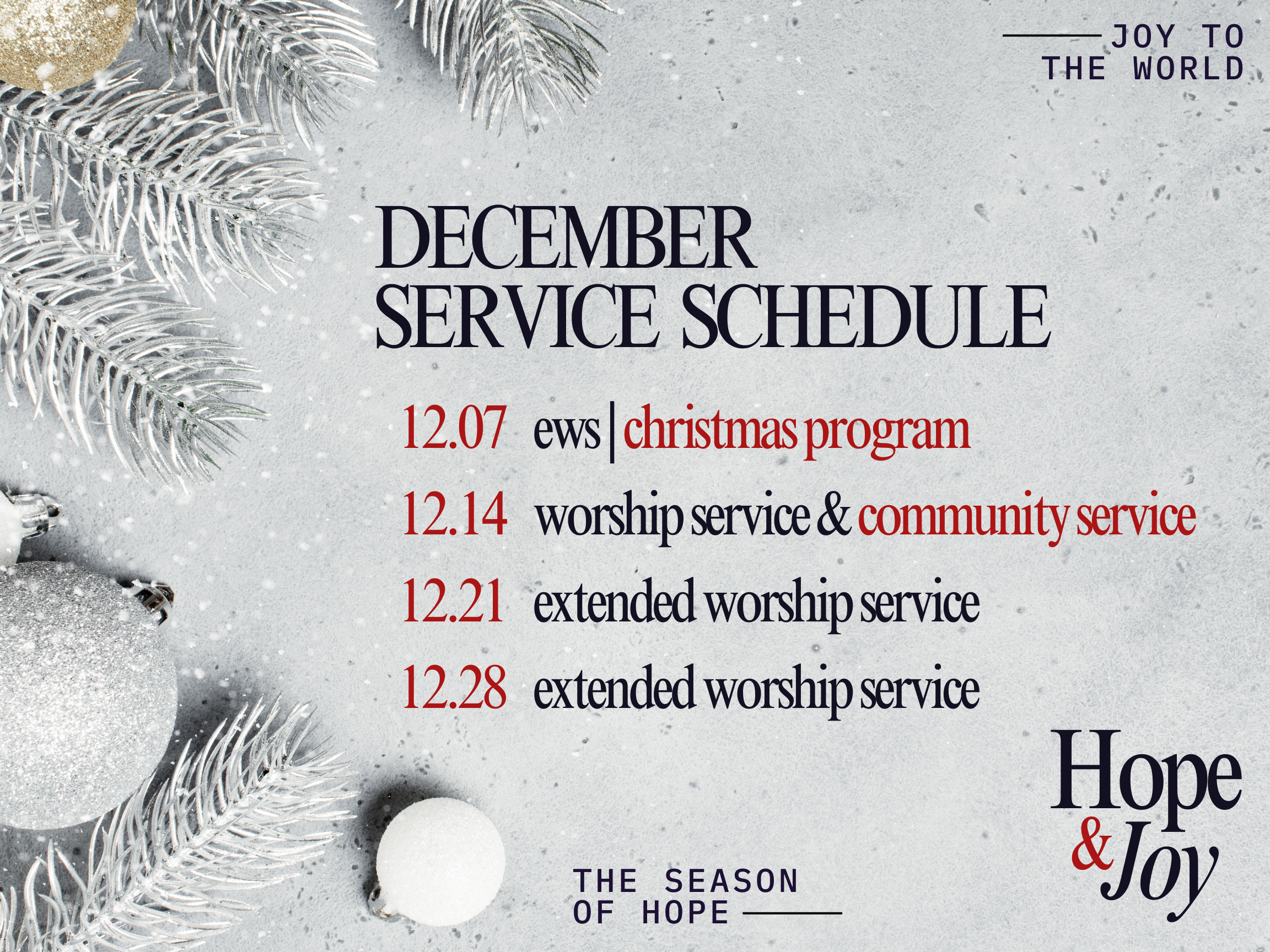 December Schedule