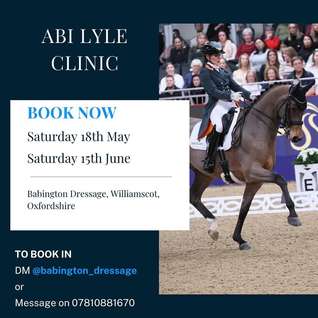 ✨ABI LYLE CLINIC✨

International Grand Prix Dressage Rider Abi Lyle is hosting another two clinics here at Babington Dressage. 

Abi trains regularly with both Carl Hester and Gareth Hughes. She is a highly knowledgeable, sympathetic and experienced 