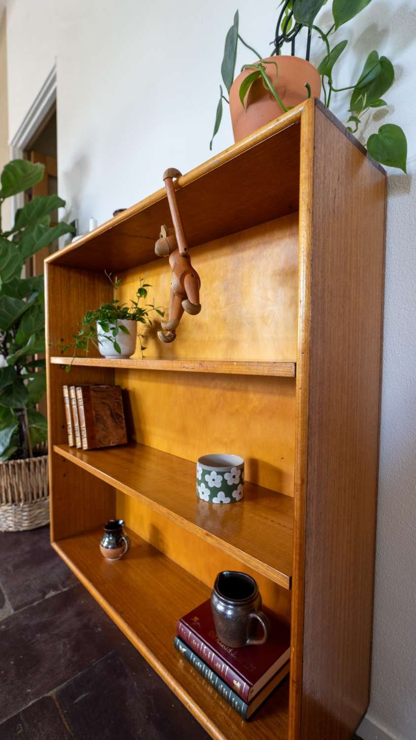 Mid Century Teak Vintage Bookshelf close up