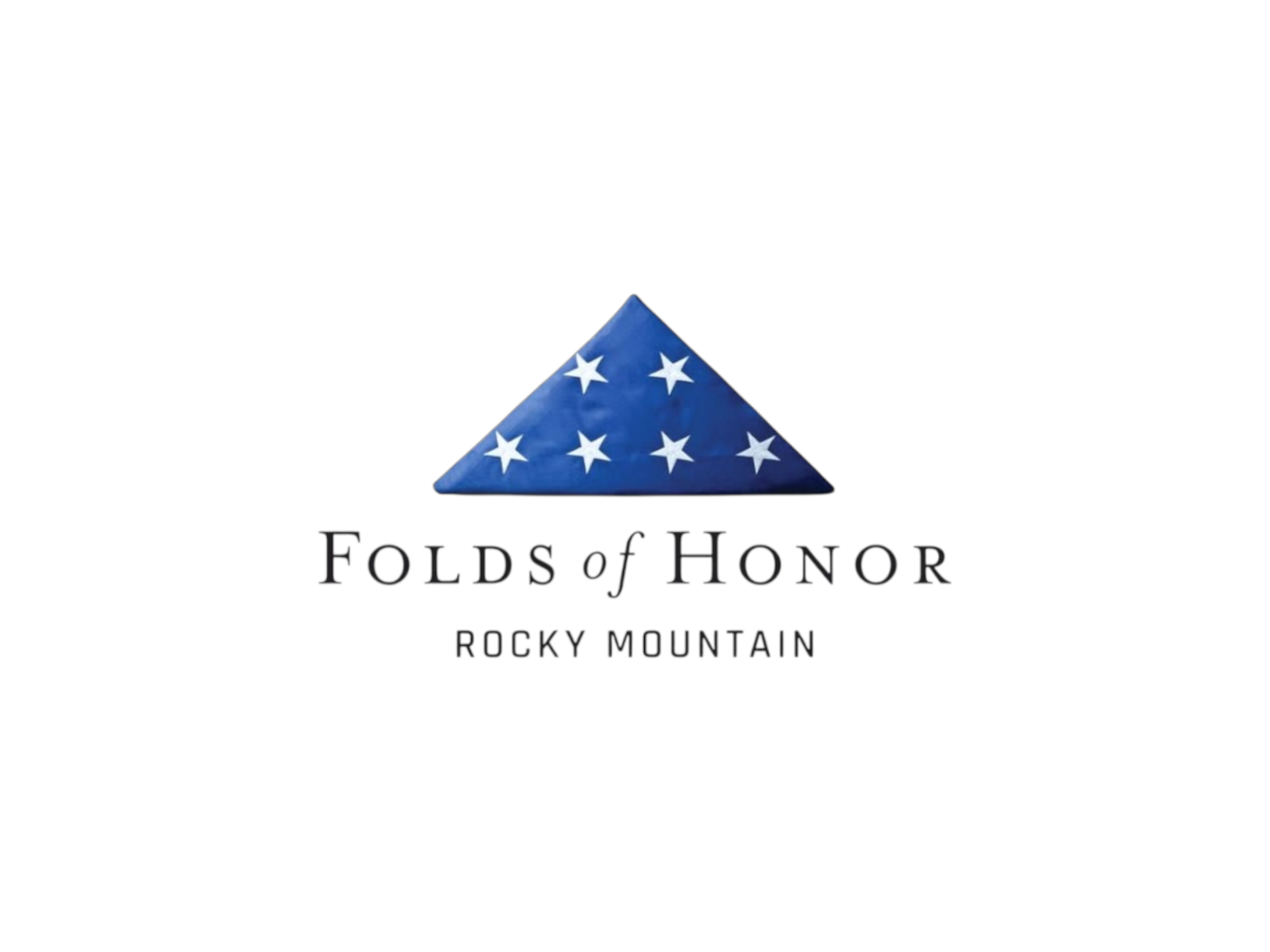 Logo for Folds of Honor Rocky Mountain featuring a blue triangular emblem with white stars and black text.