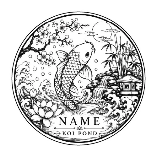Blossom & Hut design round 500mm diameter with custom name