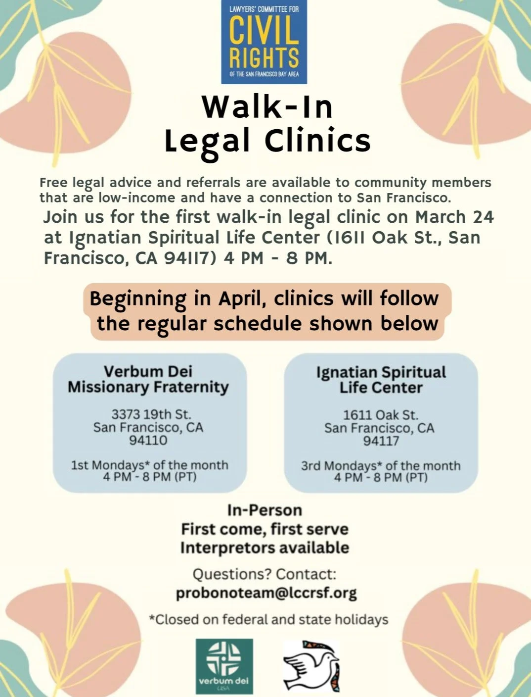 A flyer for the Lawyers Committee for Civil Rights Walk-In Legal Clinics.