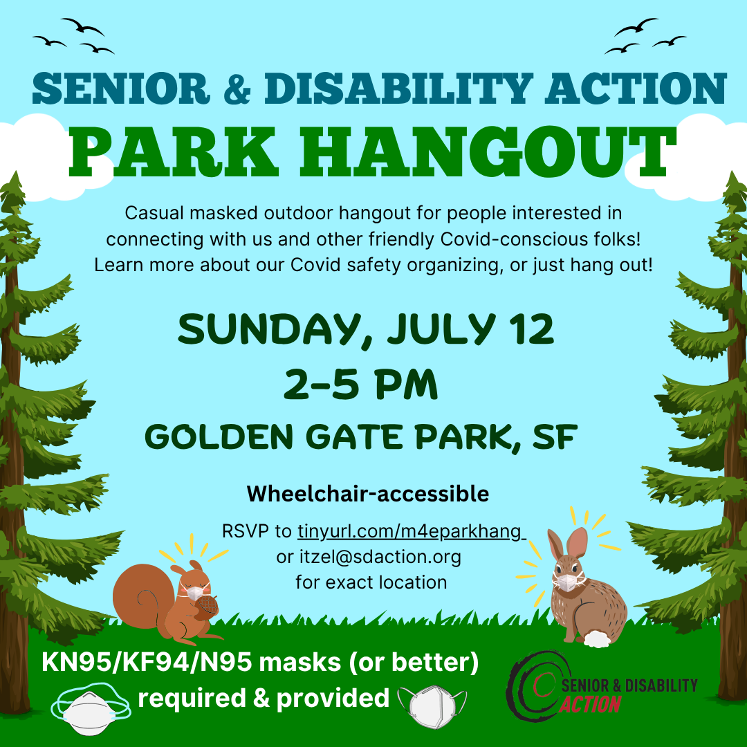 A flyer for the SDA Park Hangout on Sunday, July 2, 2-5pm at Golden Gate Park