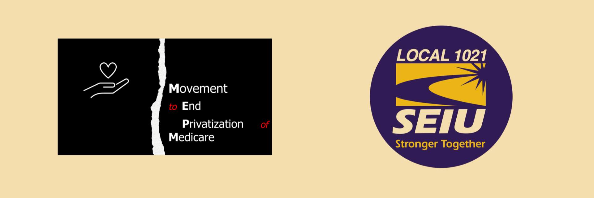Logos for the Movement to End Privatization of Medicare and SEIU Local 1021