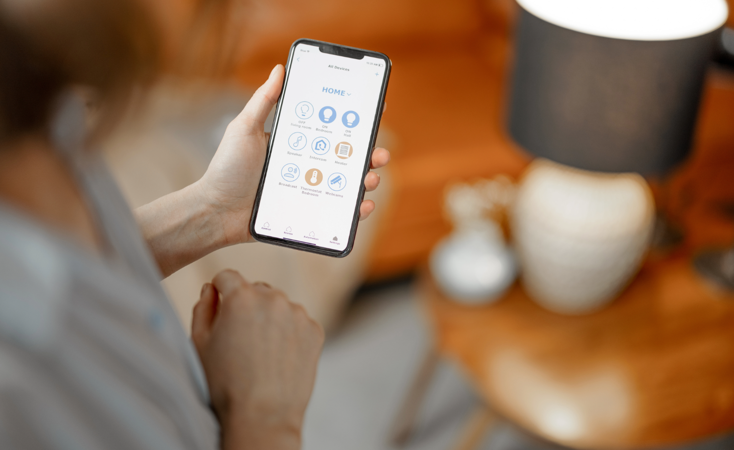 Smart home controls displayed on a mobile app