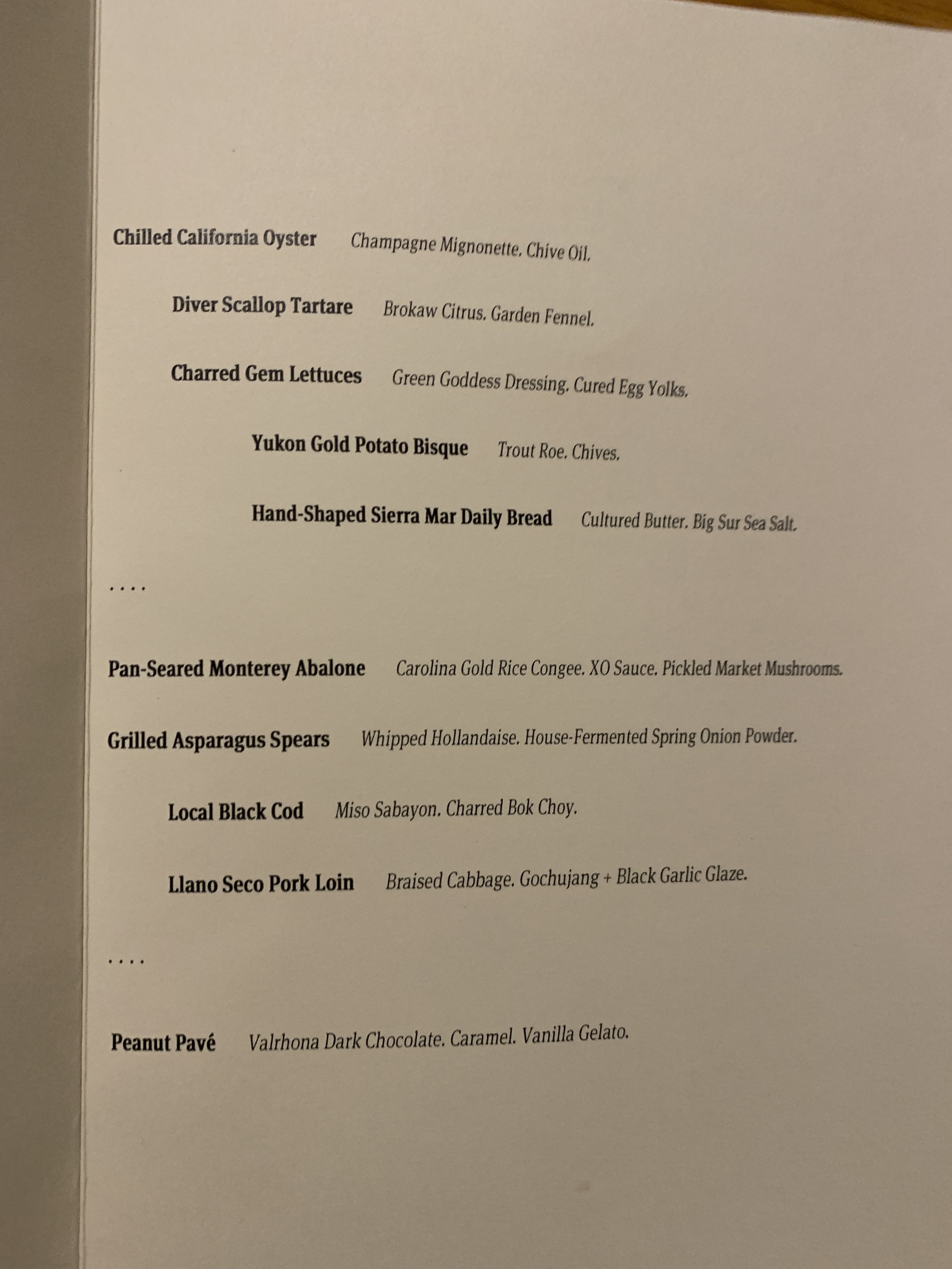 Sneak peek at the Sierra Mar menu