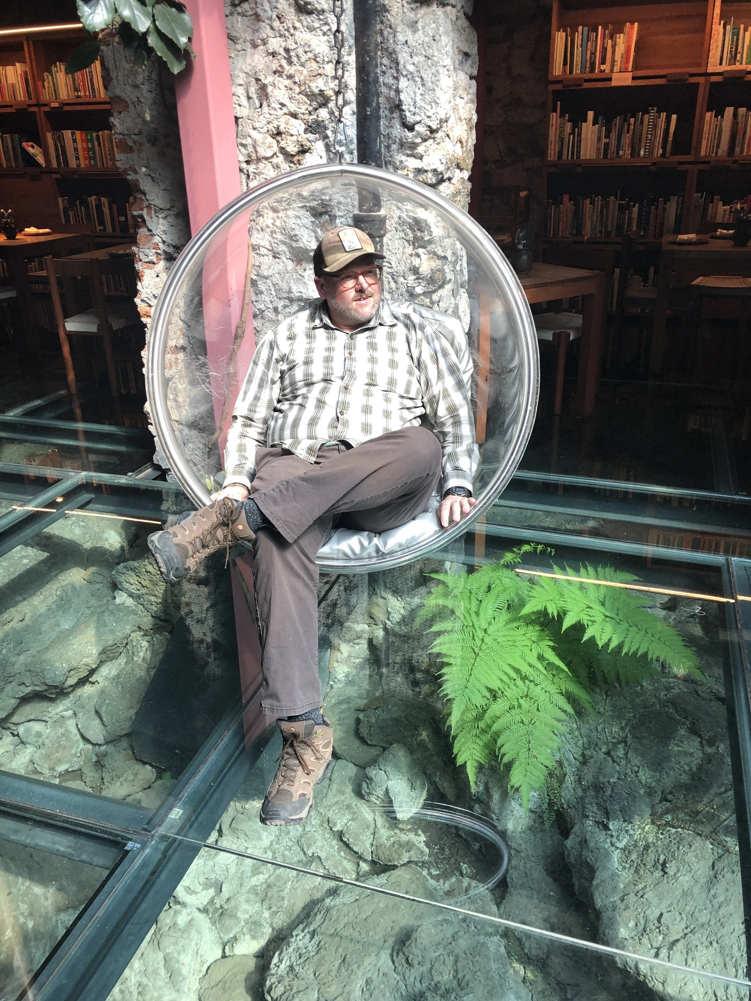 My husband taking in why I dragged him far outside the city to experience Barragán