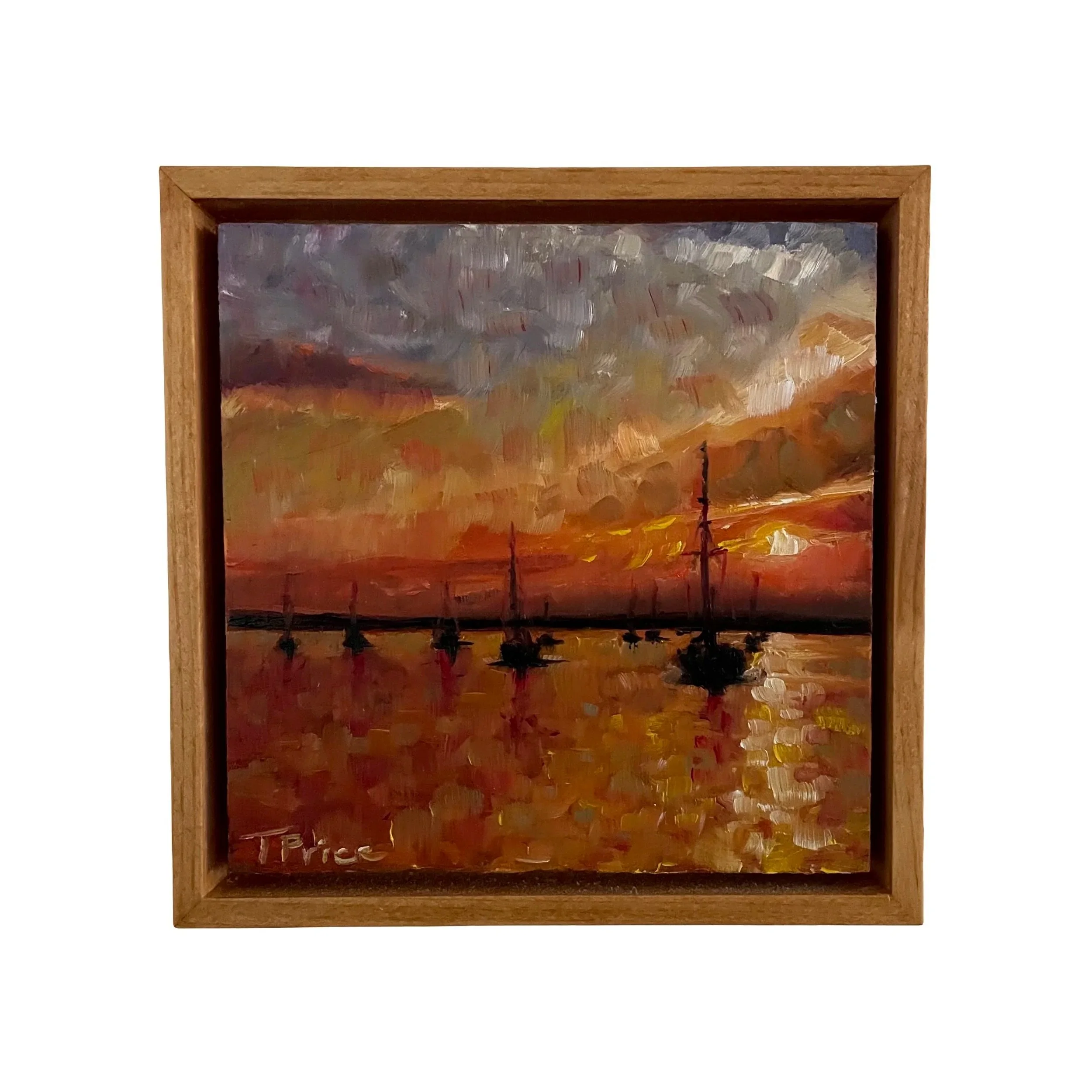 Boat Club Sunset - 6" x 6", 2026 Original Oil, Framed