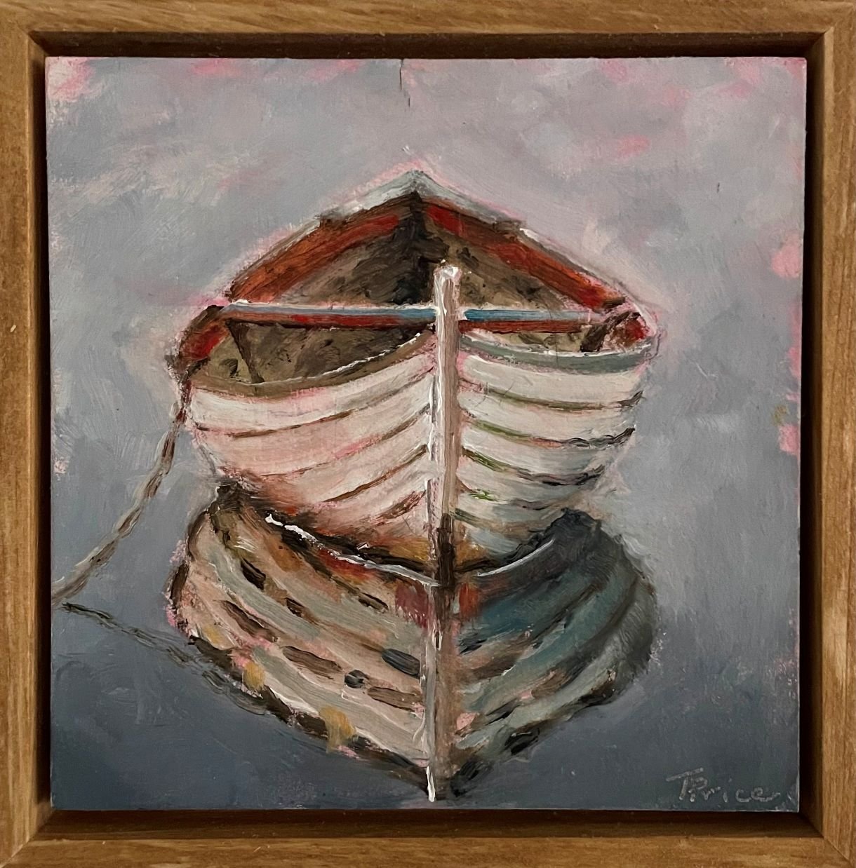 White Dory - 6" x 6", Original Oil, Framed