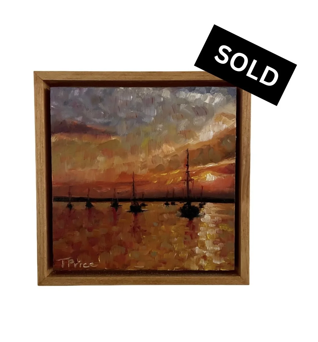 SOLD | Boat Club Sunset - 6" x 6", 2026 Original Oil, Framed