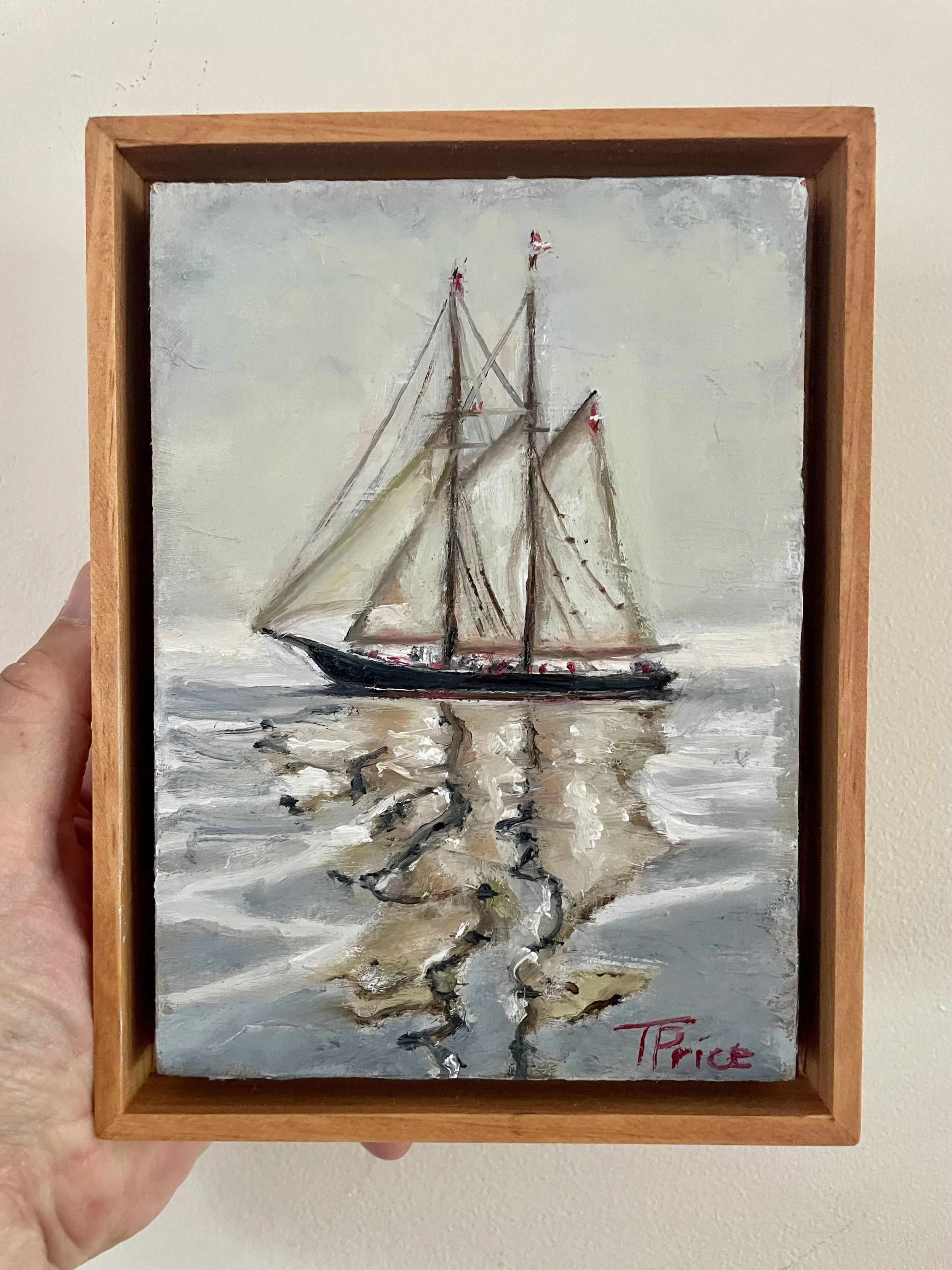 SOLD | ORIGINAL '26 | Schooner in the Mist | OIL ON PANEL | 5" X 7" (6X8 framed)