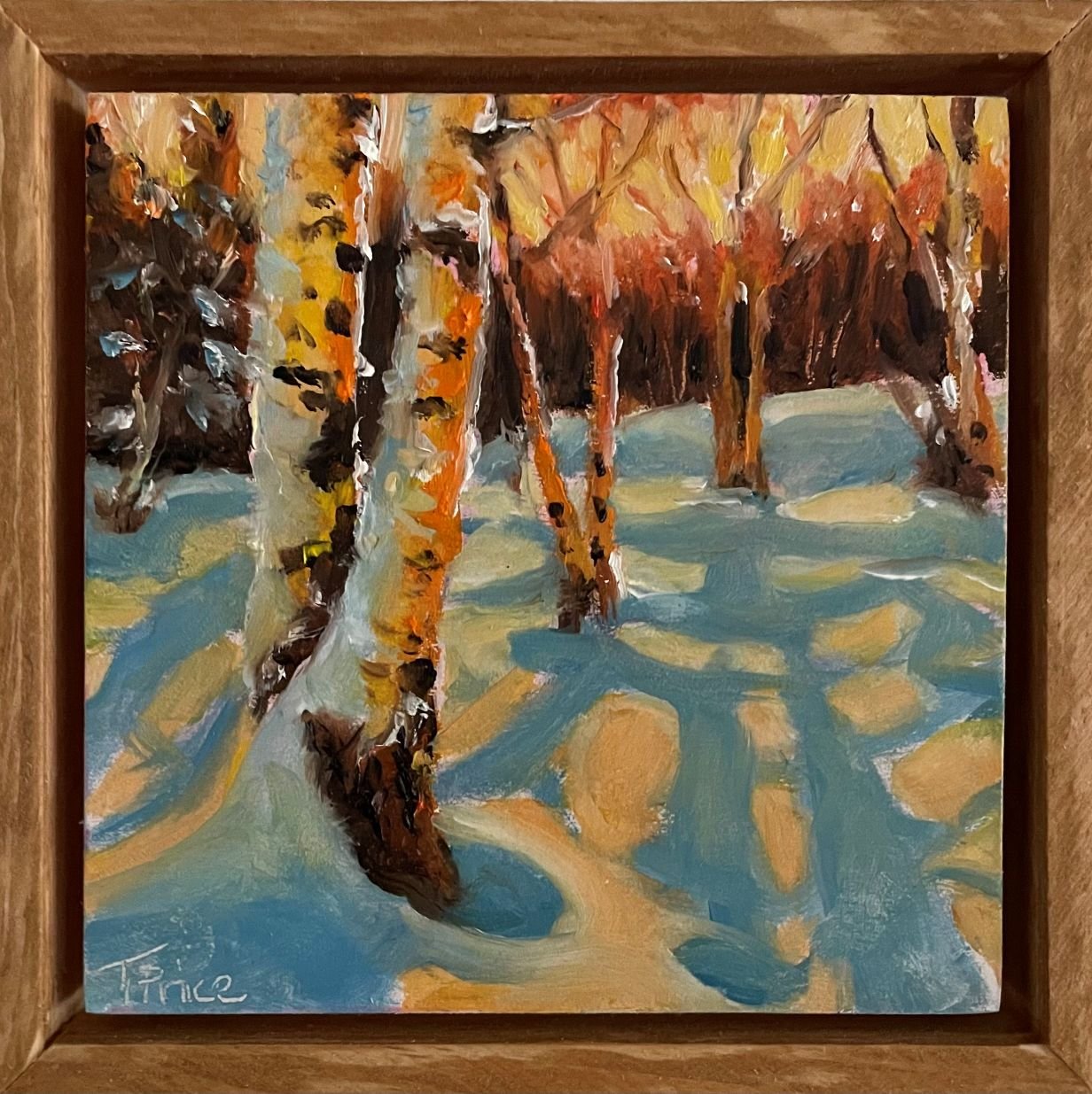 Golden Hour Birch - 5" x 5", Original Oil, Framed