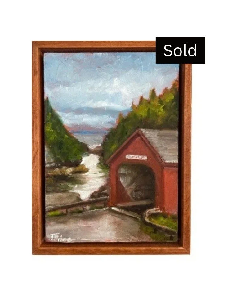 SOLD | Point Wolfe Covered Bridge - 5" x 7", Original Oil, Framed