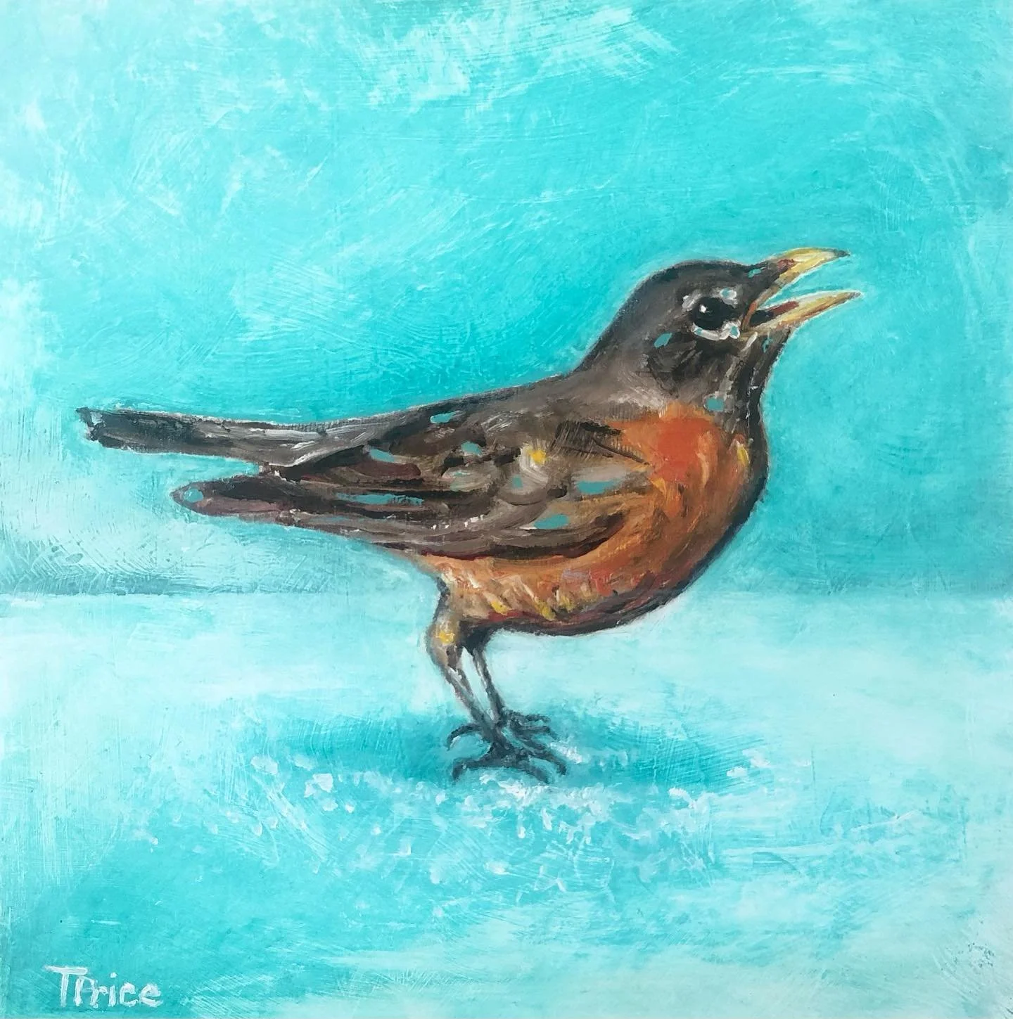 SOLD - ORIGINAL | Robin | OIL ON PANEL | 8" X 8"
