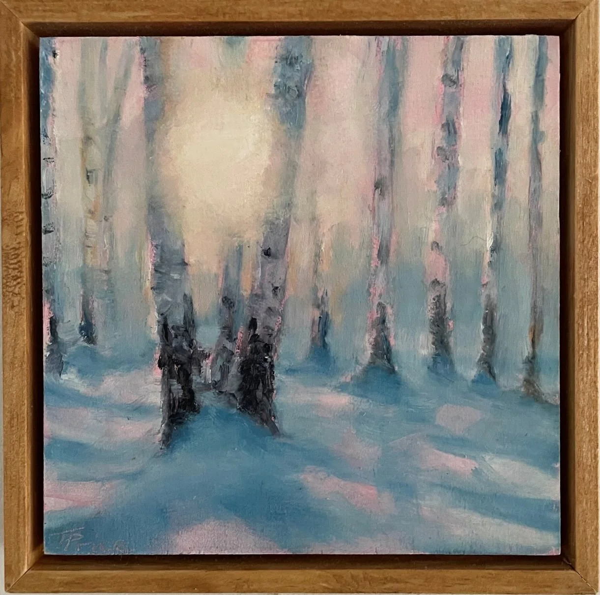 Sunlit Birch - 6" x 6", Original Oil, Framed