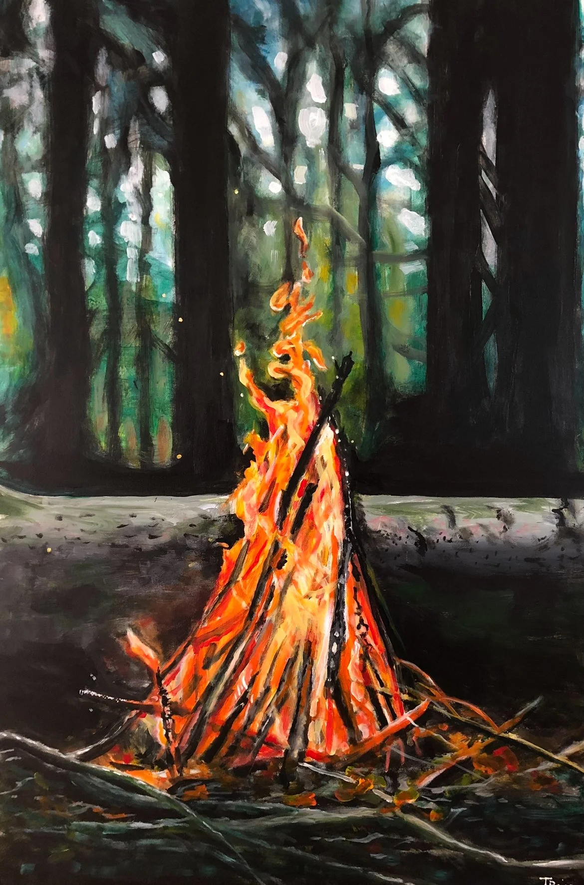 SOLD - ORIGINAL | Camp Fire II | Acrylic on Panel | 9" X 12"
