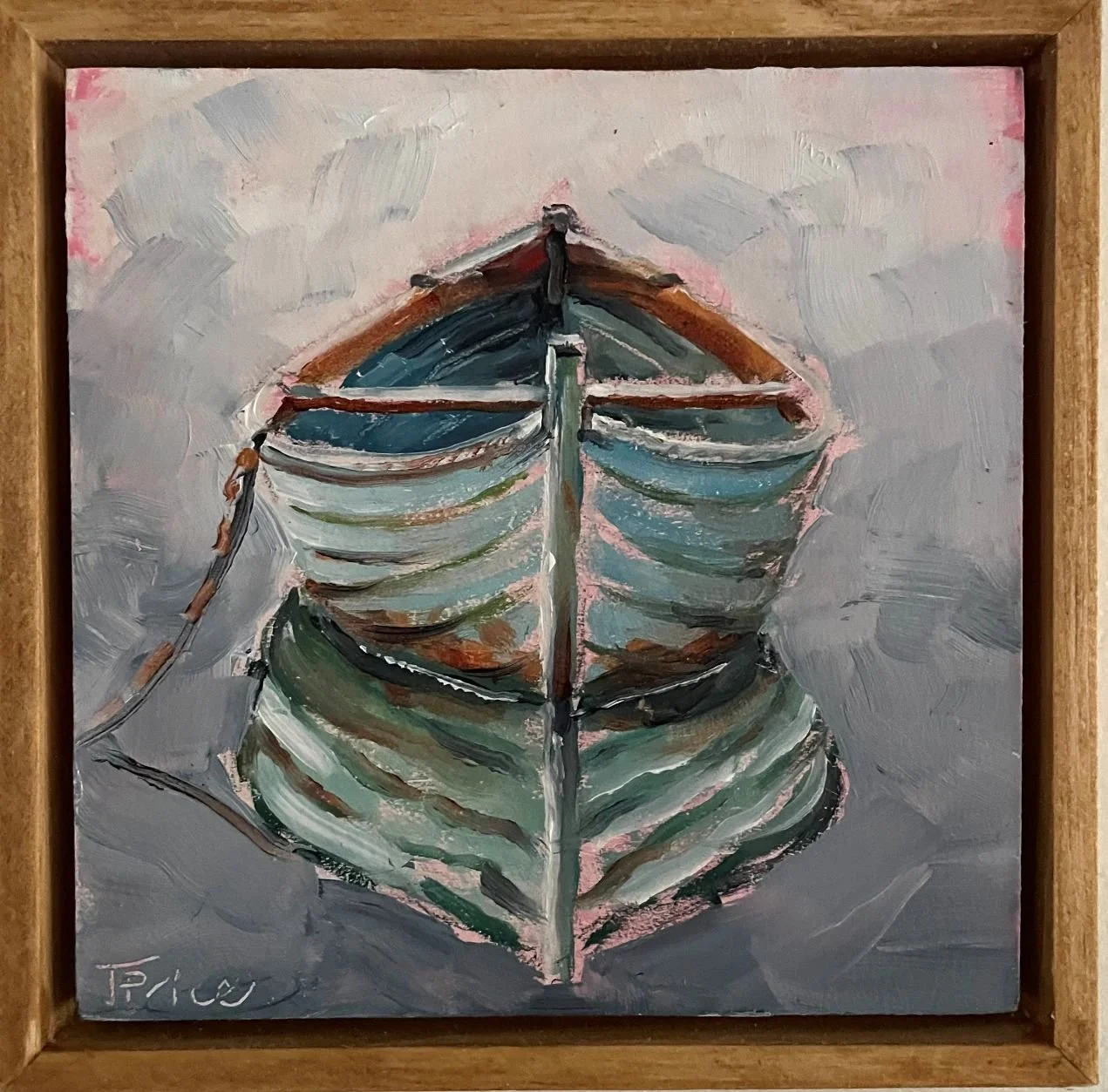Blue Dory - 6" x 6", Original Oil, Framed