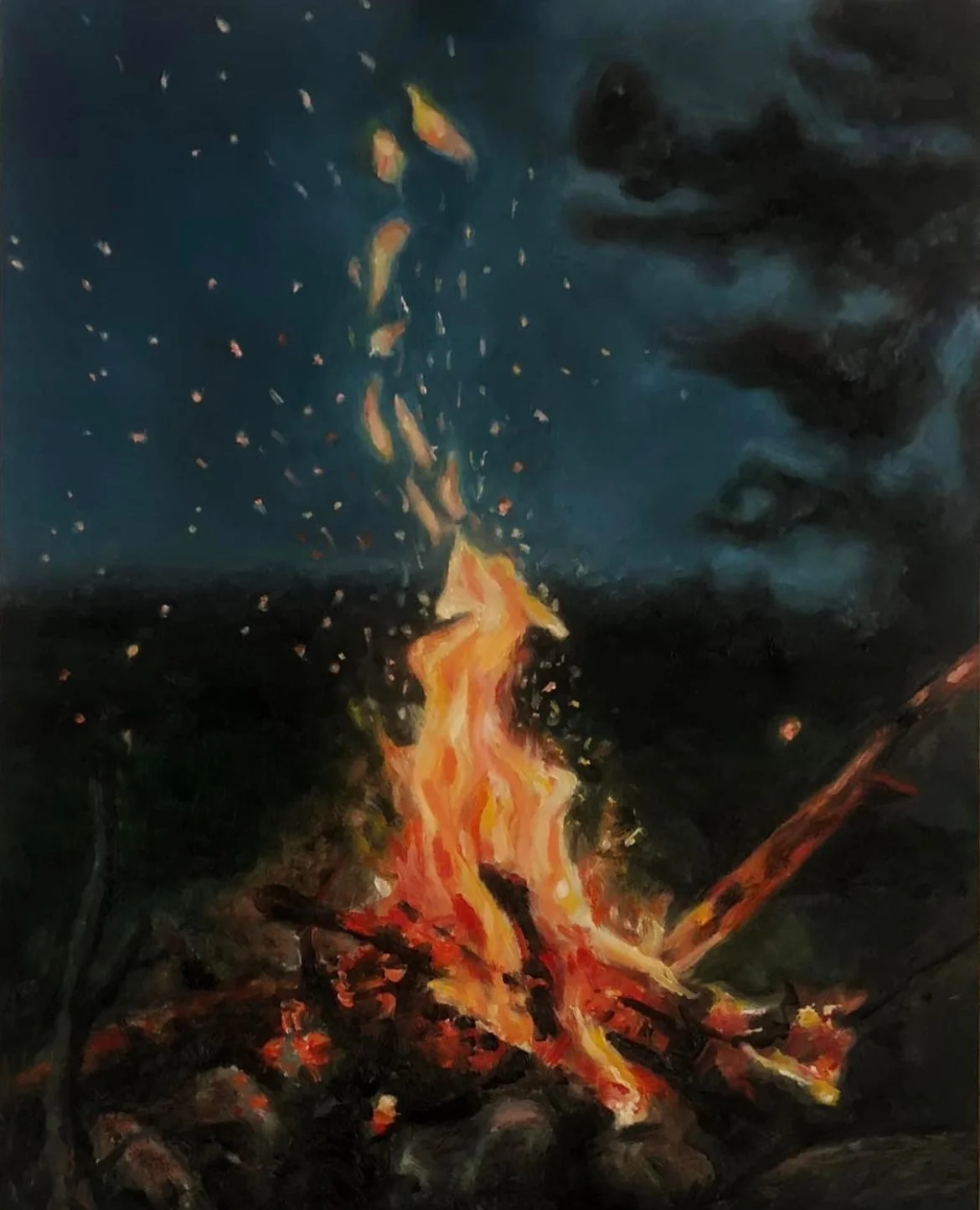 SOLD - ORIGINAL | Night Fire | Oil on Panel | 12" X 16"