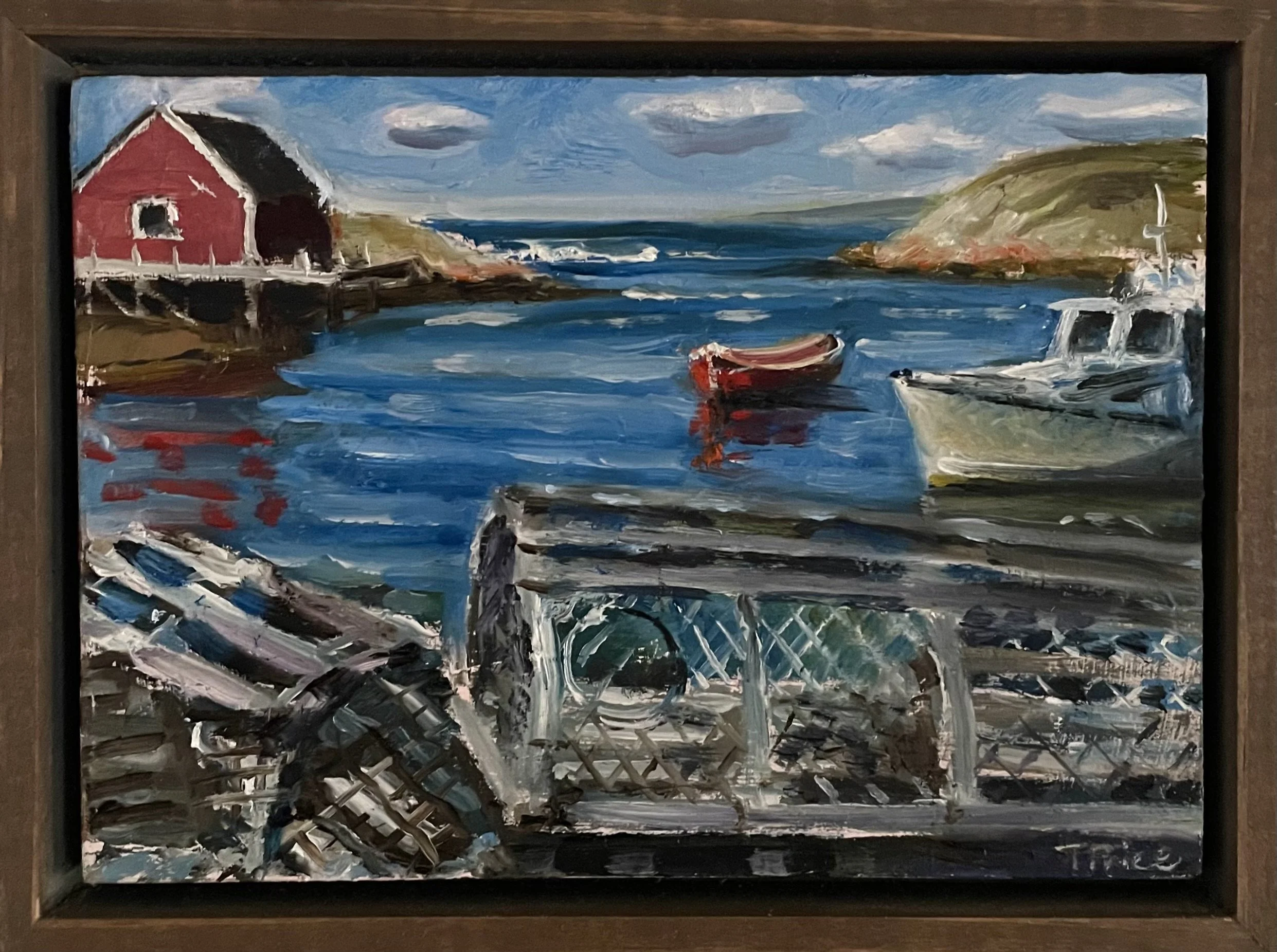 Lobster Traps - 7" x 5", Original Oil, Framed