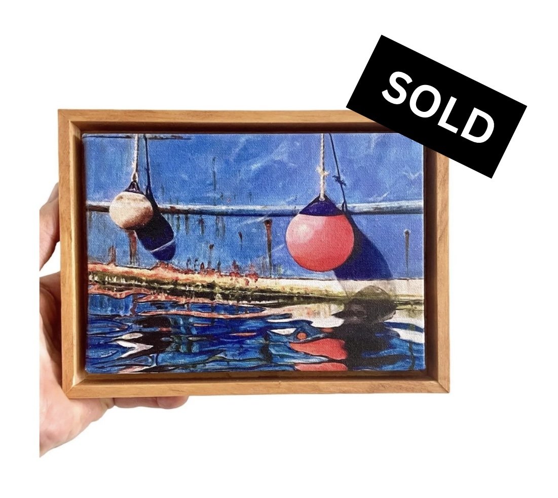 Bumpers on Blue - 7" x 5", Canvas Print, Framed