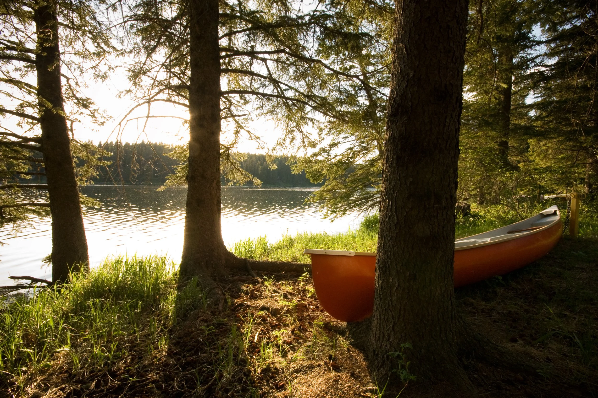 Canoe resting by a Loch Leven lake