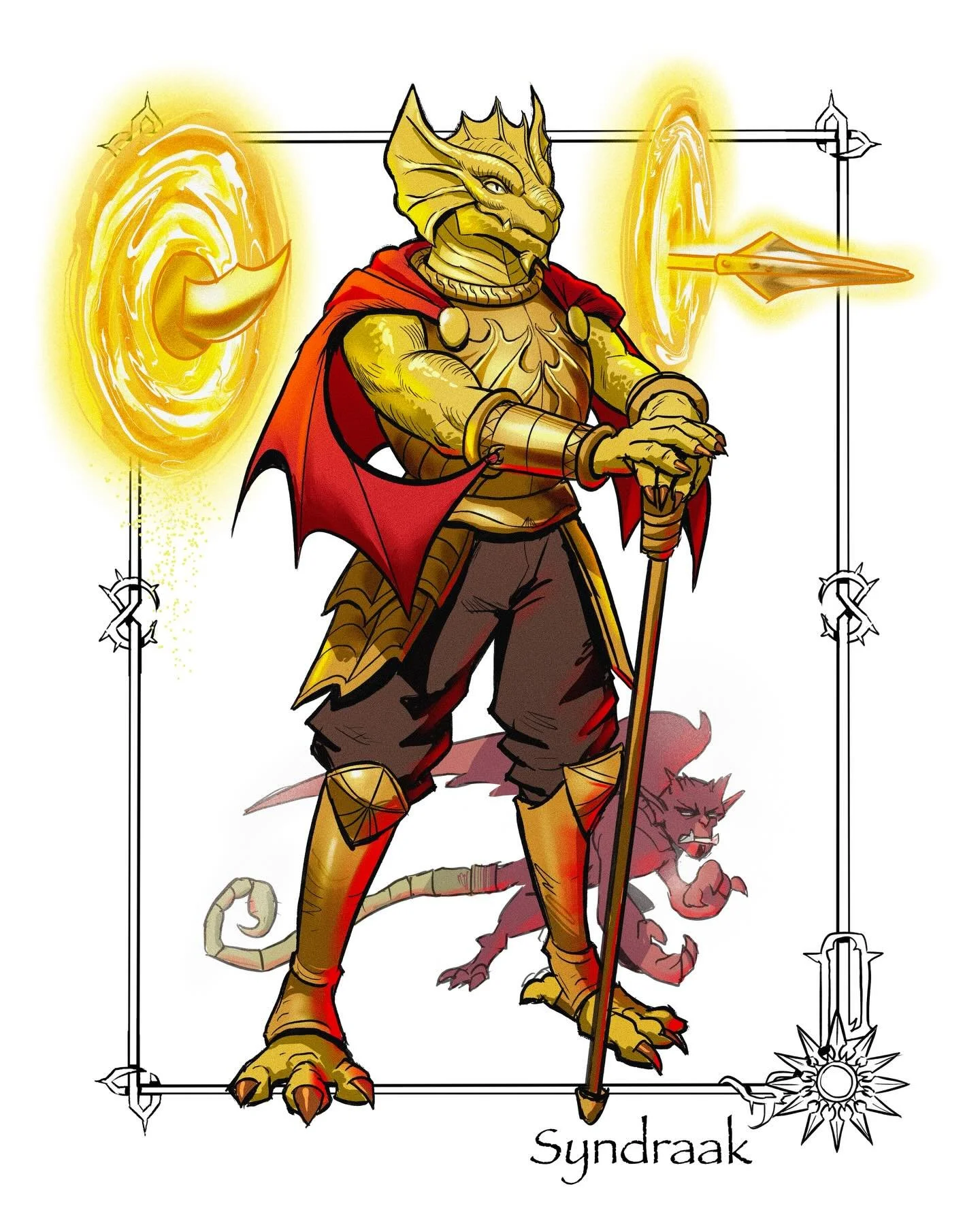 &mdash; Descent into Avernus - Heroes of Elturel &mdash;

Syndraak &ldquo;the Brass Broker&rdquo;, dragonborn Redemption Paladin/Genie Warlock. His knack for business dealings was uncanny, yet it was his bravery and resolve that was the true aid to