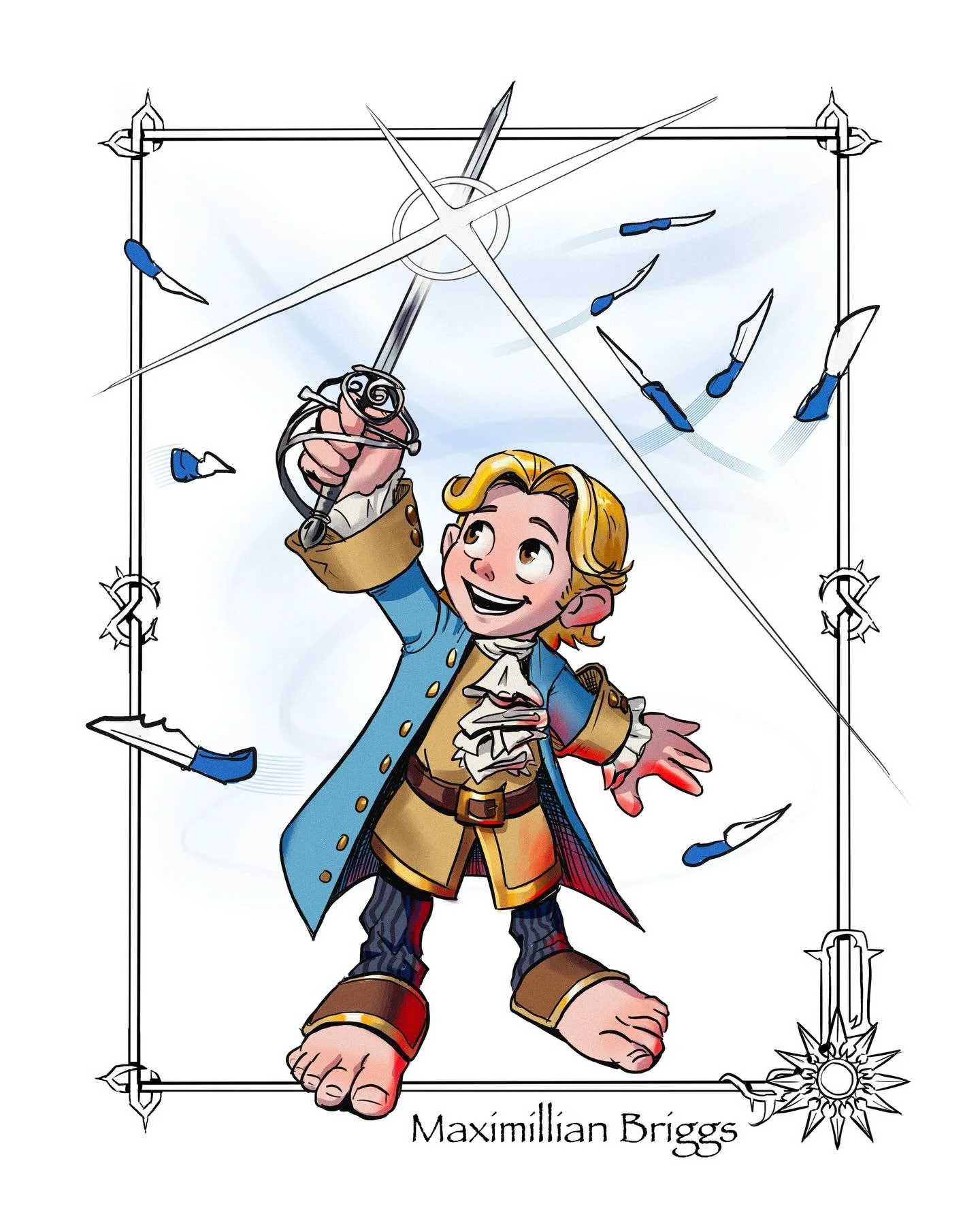 &mdash; Descent into Avernus - Heroes of Elturel &mdash;

Maximillion &ldquo;Max&rdquo; Briggs, halfling Sword Bard. Though he was not prepared for the treacherous path ahead of him, his courage was inspiring to his party and city alike.

A comme