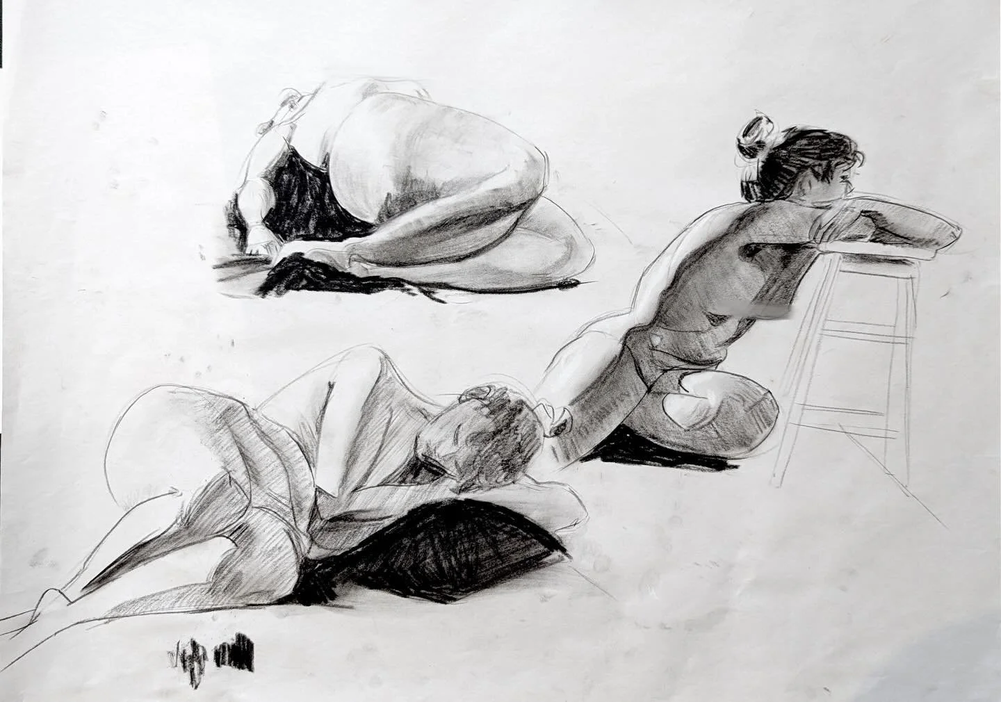 select drawings from live figure sessions at @905print - conte on newsprint, most of these are 15-20 min poses