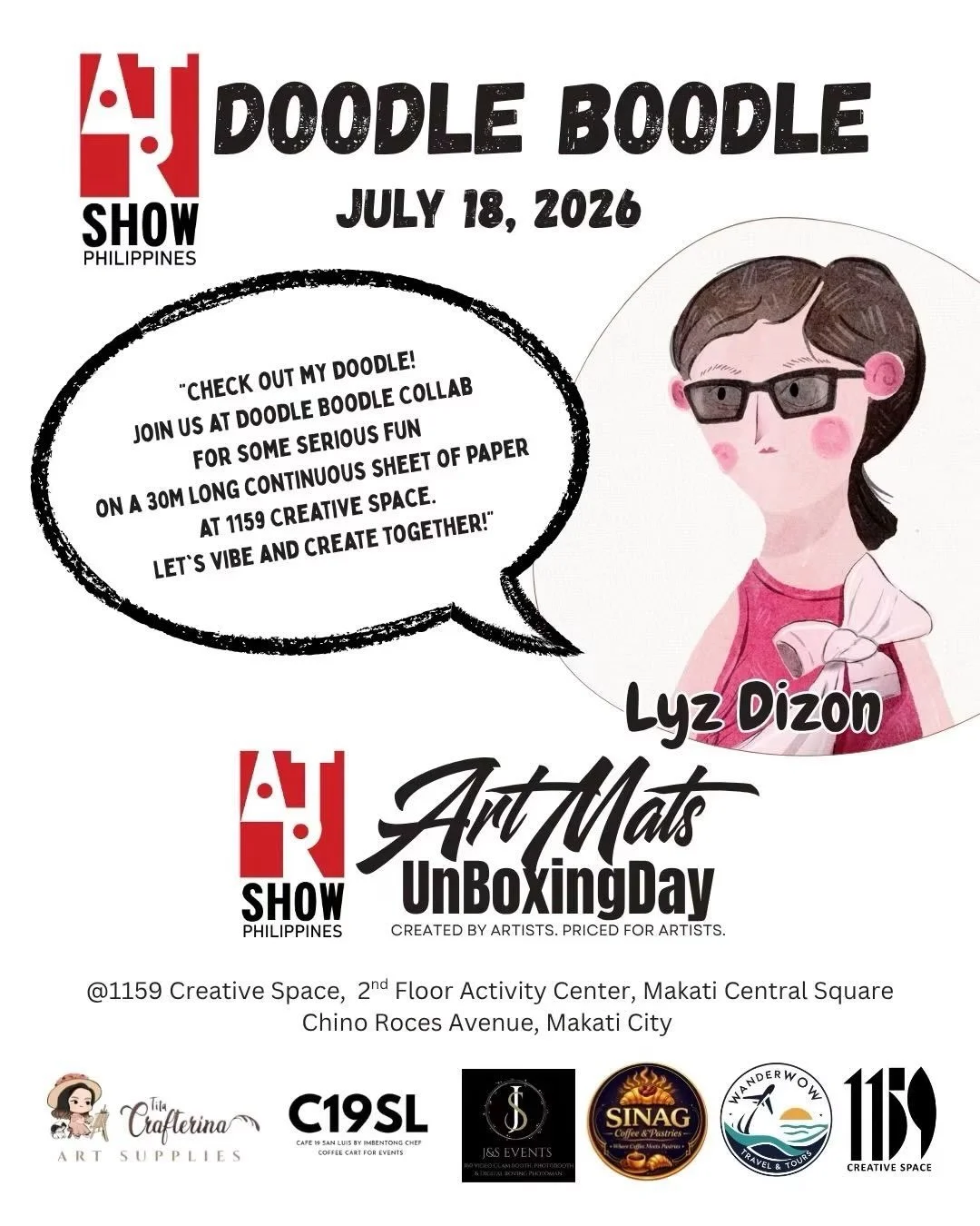 Catch you on the 18th for the Doodle Boodle event by Art Show Philippines! ☺️✏️🎨

#ASP #lyzdizon #doodleboodle @1159creativespace @titacrafterina