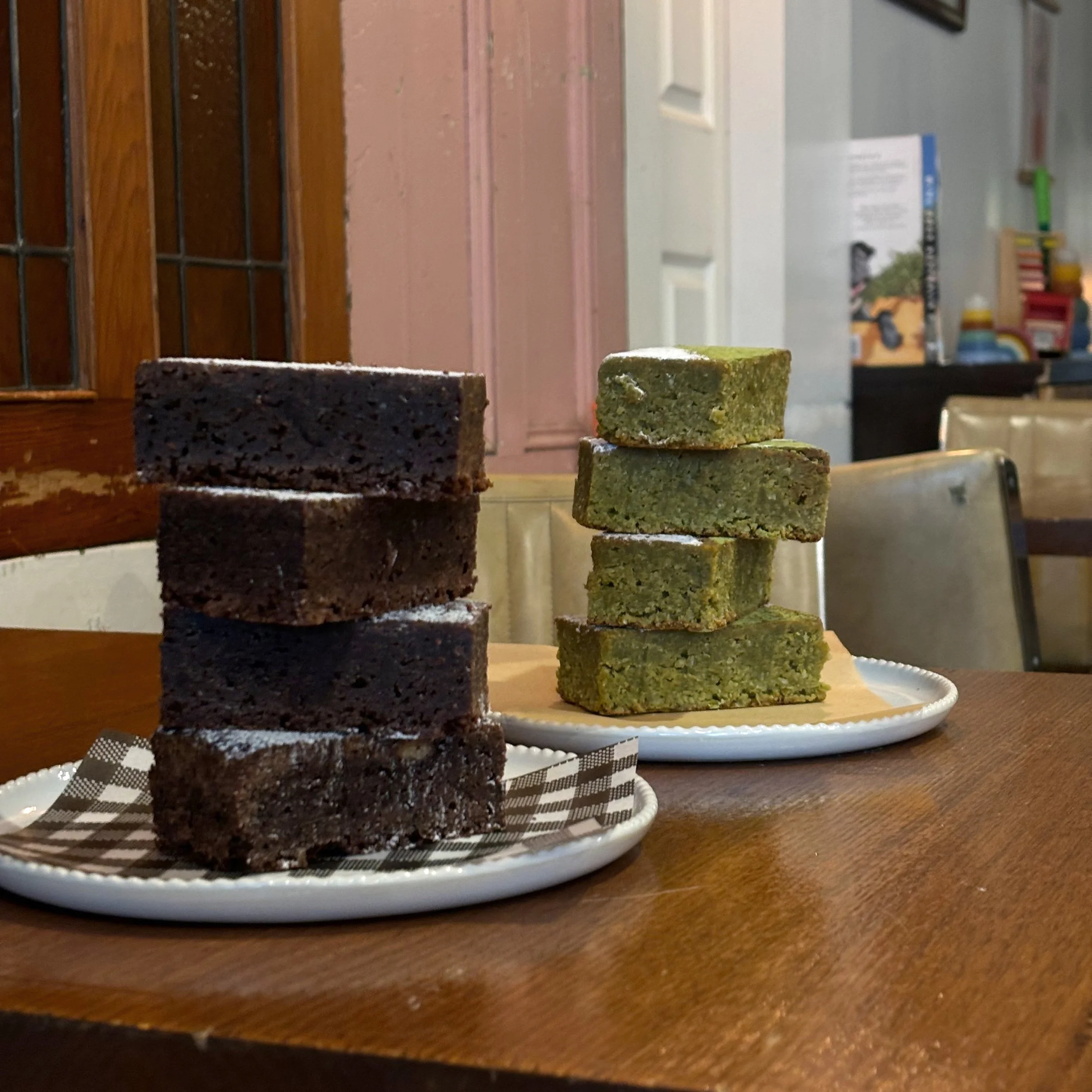 Pictured: The exact amount of our new brownies that we deem reasonable in a day. 
Matcha or Chocolate. Gluten Free. Certified delicious.