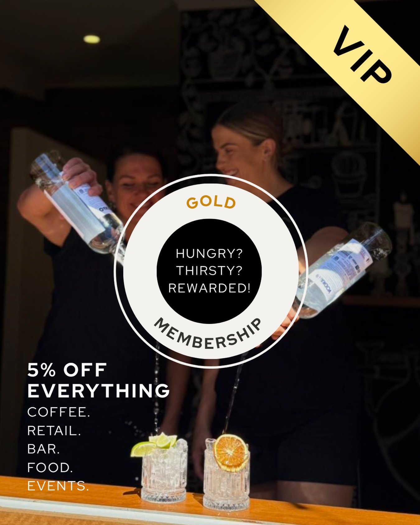 ✨ GOLD MEMBERSHIPS ✨

If you&rsquo;re already one of our Gold Members, it&rsquo;s time to renew to keep your perks rolling.
Not a member yet? There&rsquo;s never been a better time to join.

🖤 5% OFF everything.
Coffee | Food | Bar | Retail | Events