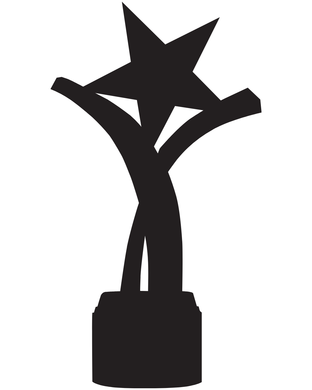 Black silhouette of a trophy with a star on top, on a rectangular base.