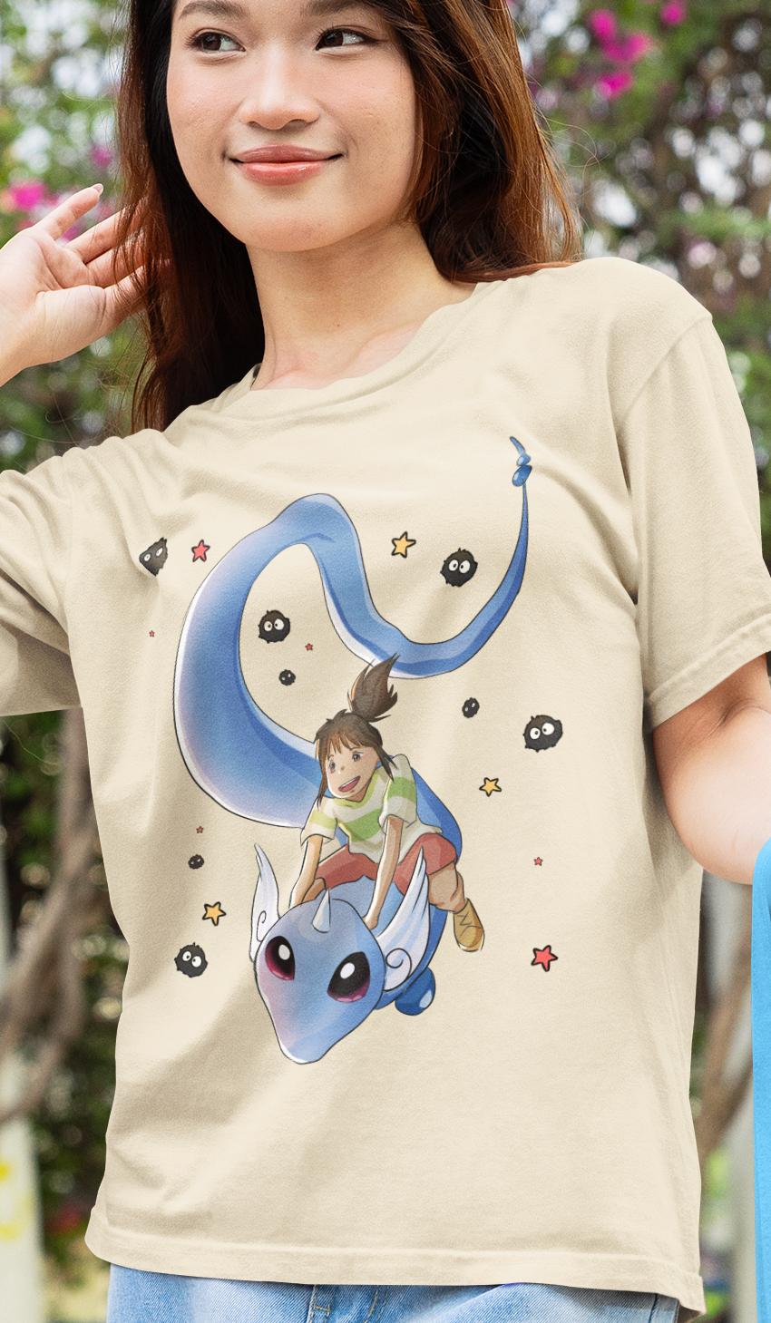 t-shirt-and-tote-bag-mockup-featuring-a-young-asian-woman-holding-her-hair-and-walking-in-a-park-m55317.png