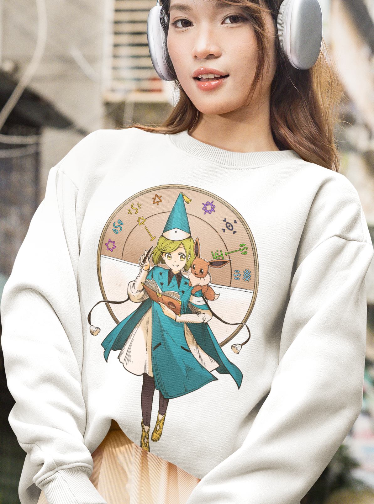 k-drama-crew-neck-sweatshirt-mockup-featuring-a-woman-wearing-headphones-m55327.png
