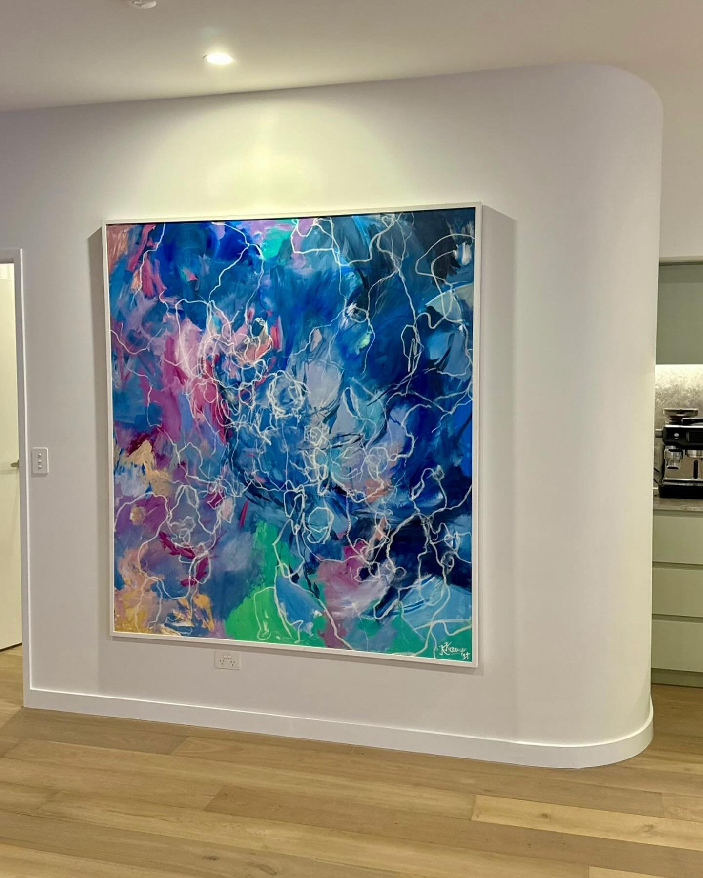 JELLYFISH DISCO installed in its beautiful Brisbane, Australia home! This was such a fun commission to create for @jezeal19 &amp; @emily_m_buchanan - delighted you two are happy with the final product. 🪼🪩💙