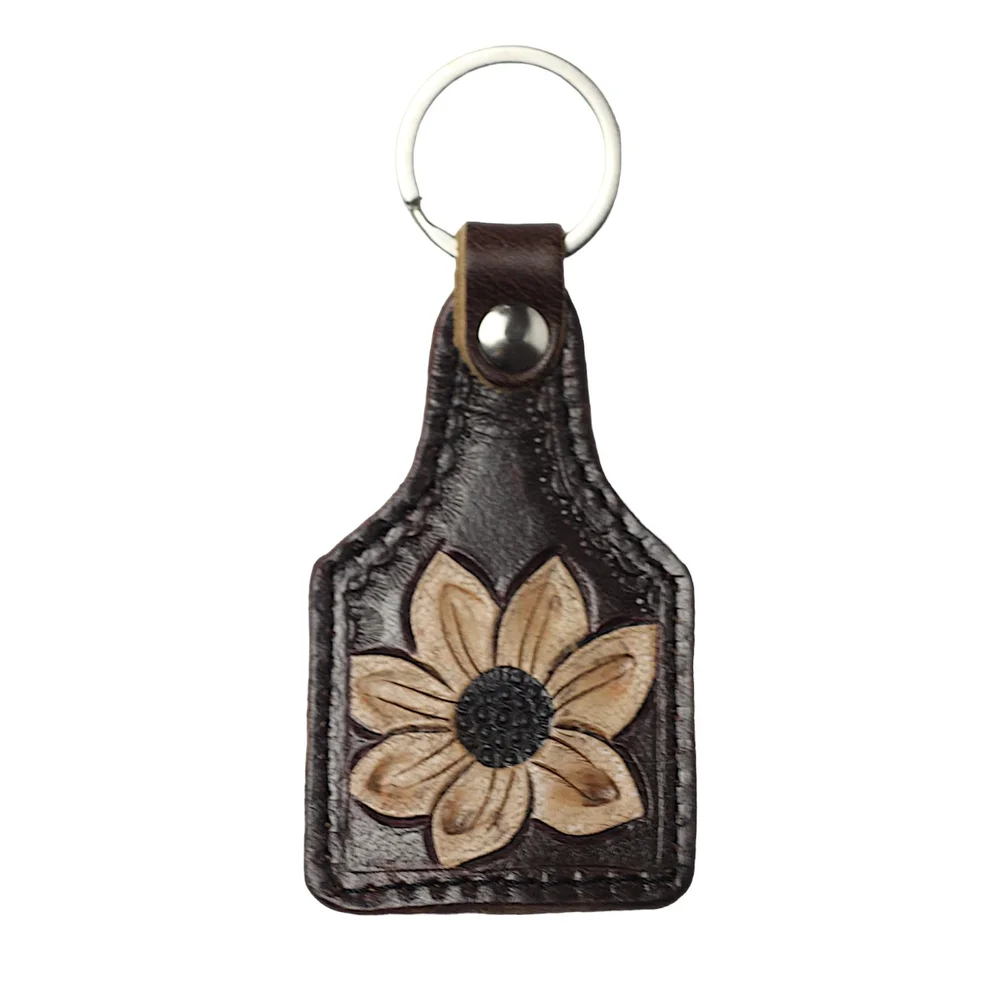 Small Leather Flower Keyring