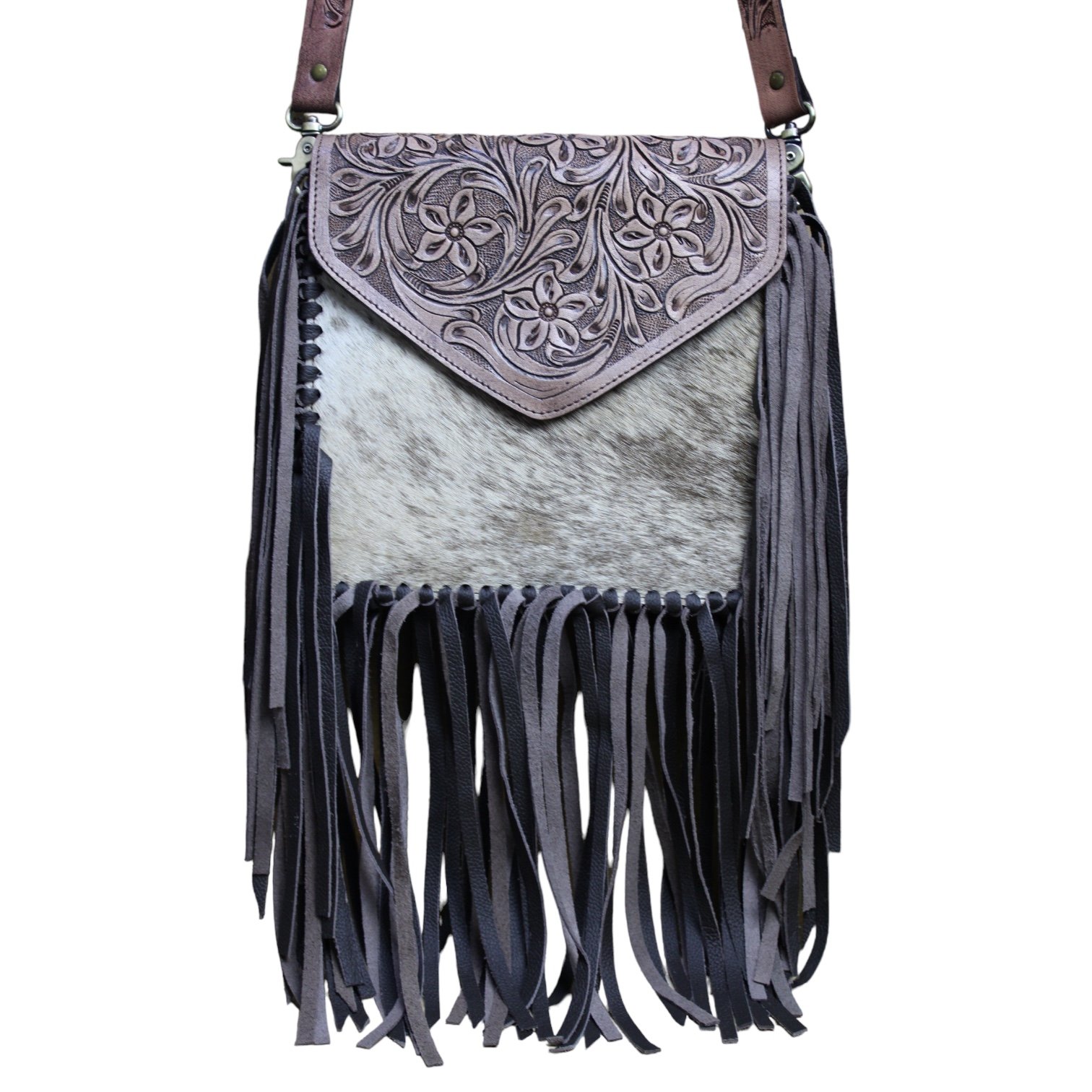 Fringe Tooled Leather Crossbody Bag