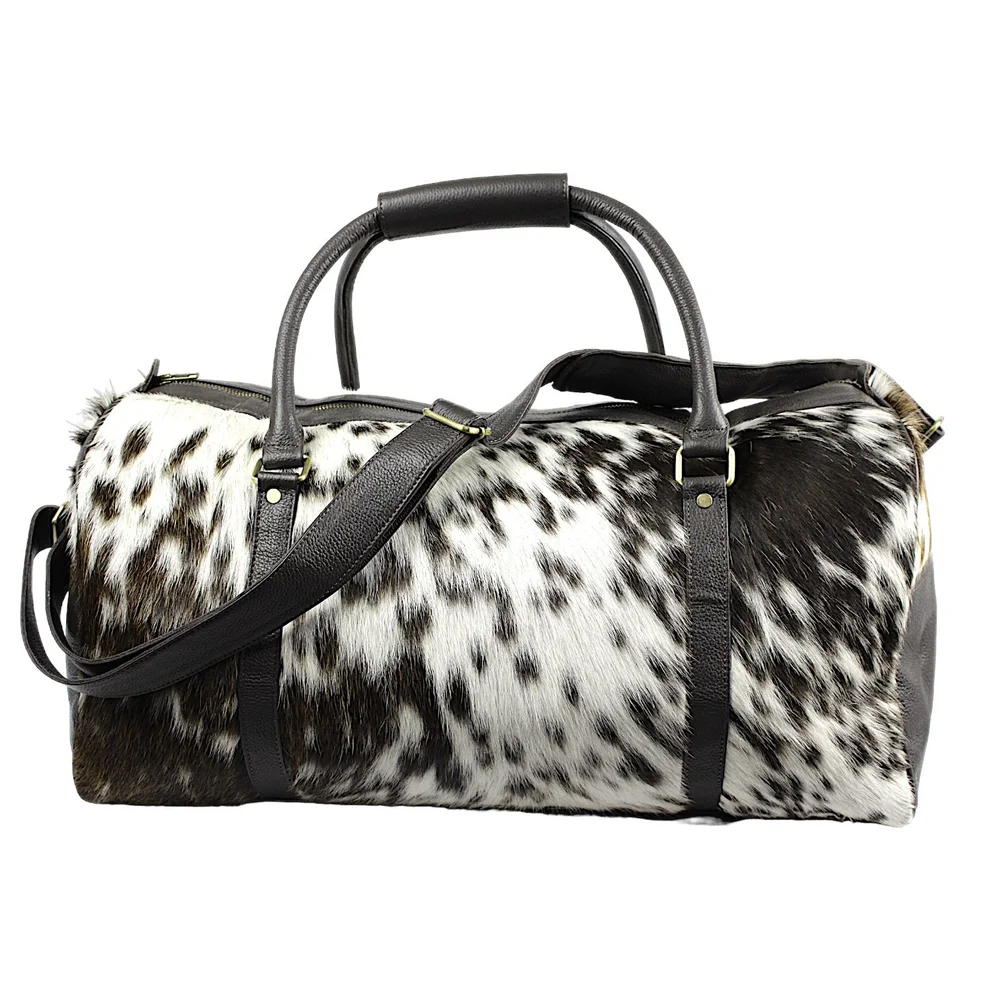 Cowhide Western Leather Duffle Bag Turquoise Leather Fringe