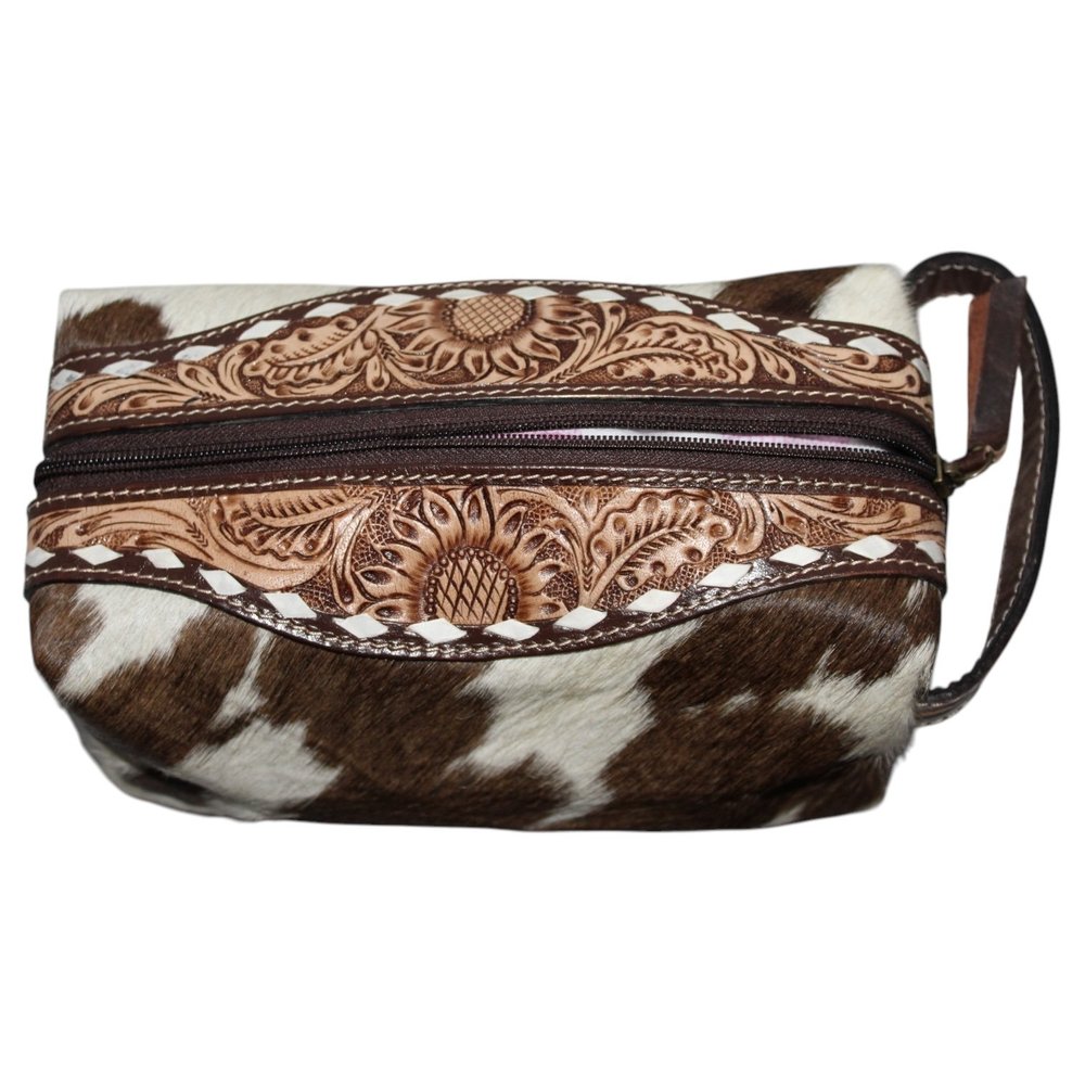Cowhide Western Makeup Bag Cowhide Train Case STS Ranchwear