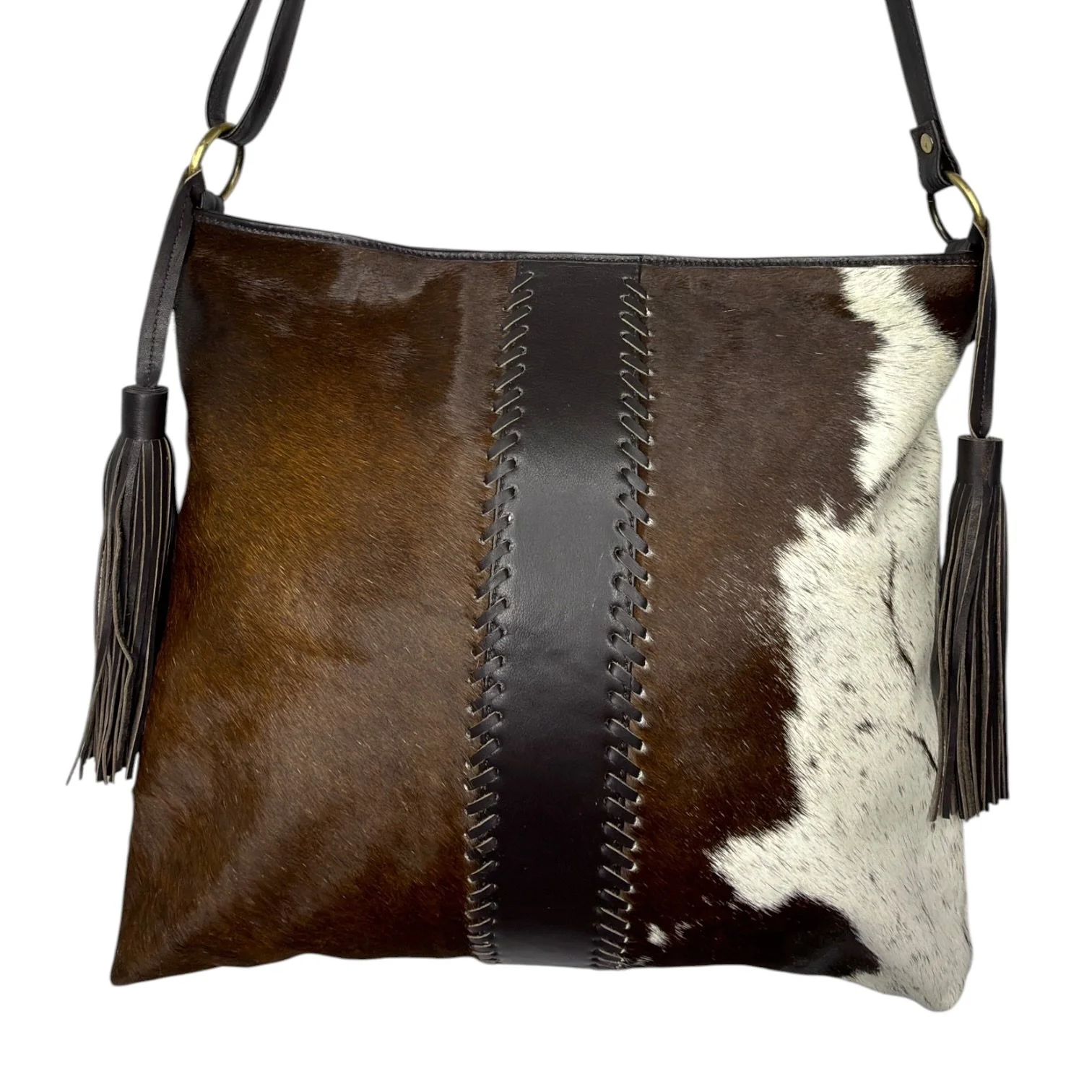 Square Cowhide Tote Bag Crossbody Brown