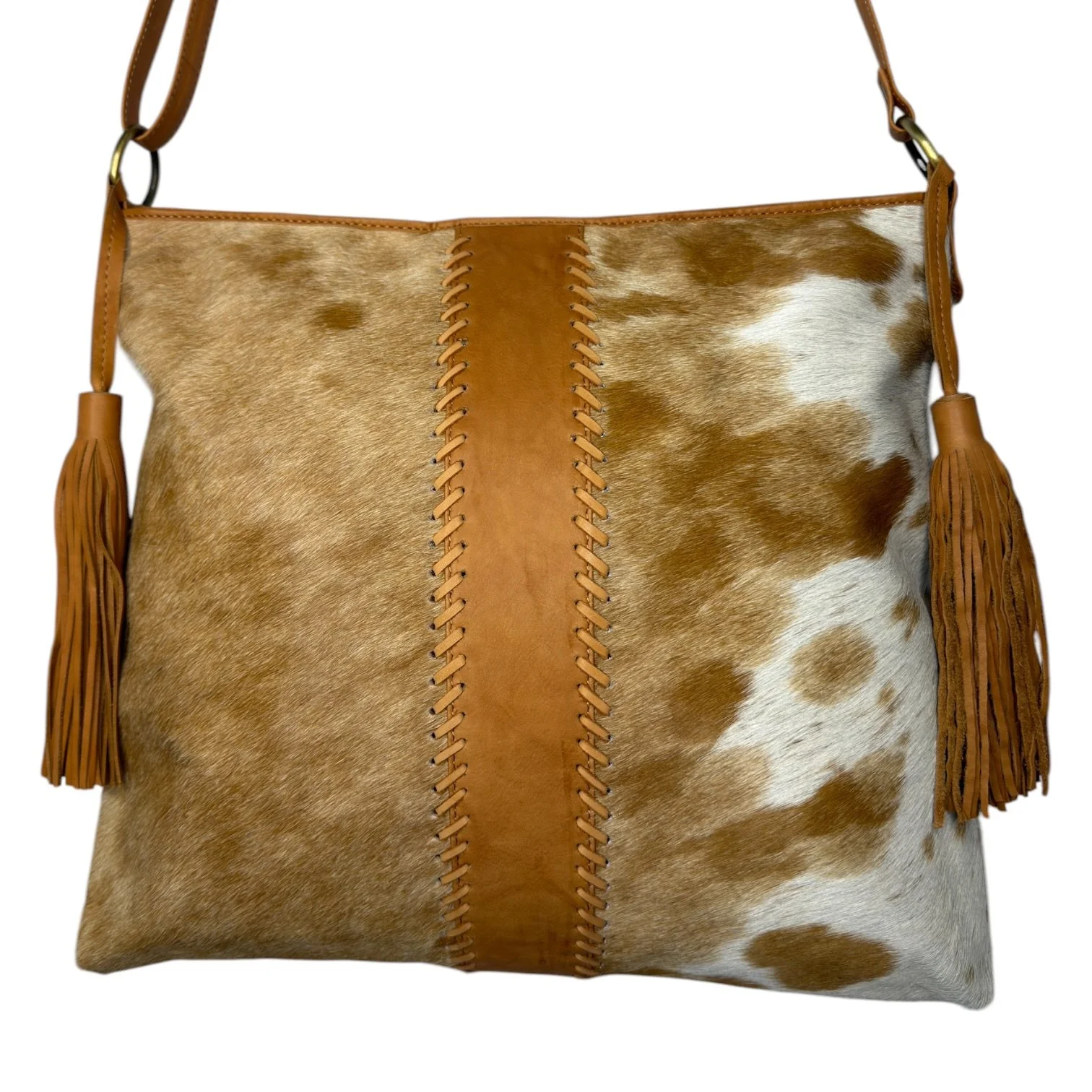 Square Cowhide Tote Bag Crossbody Tan