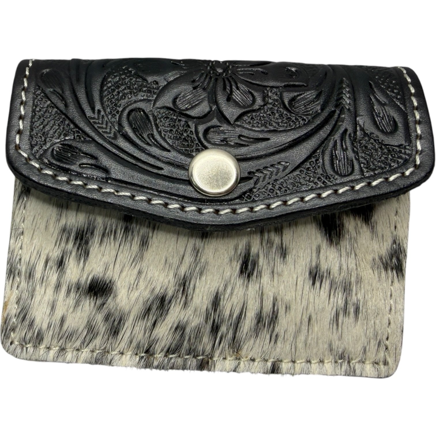 Tooled Leather Cowhide Coin Purse Black